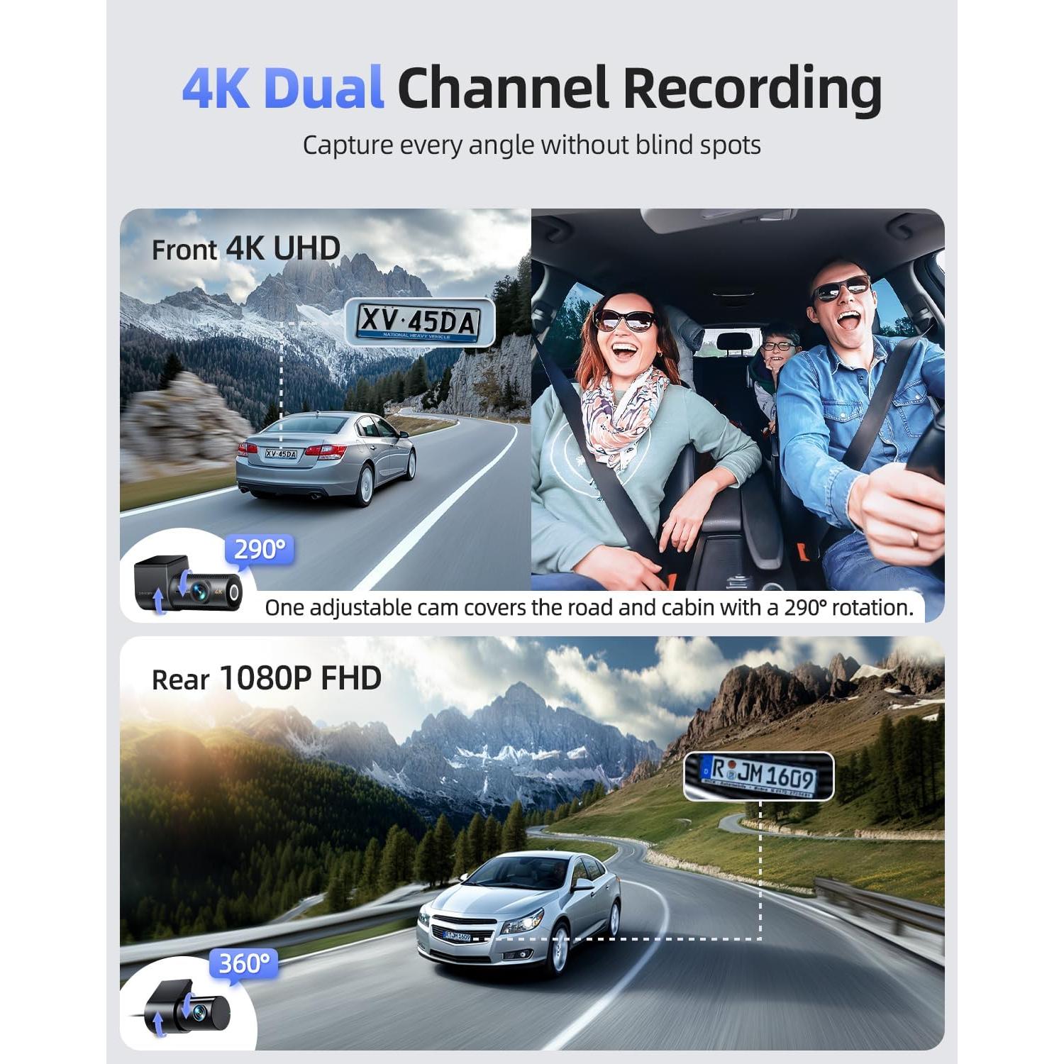 Cámara Dash Doble 4K+1080P Cievie D100Pro con GPS y WiFi