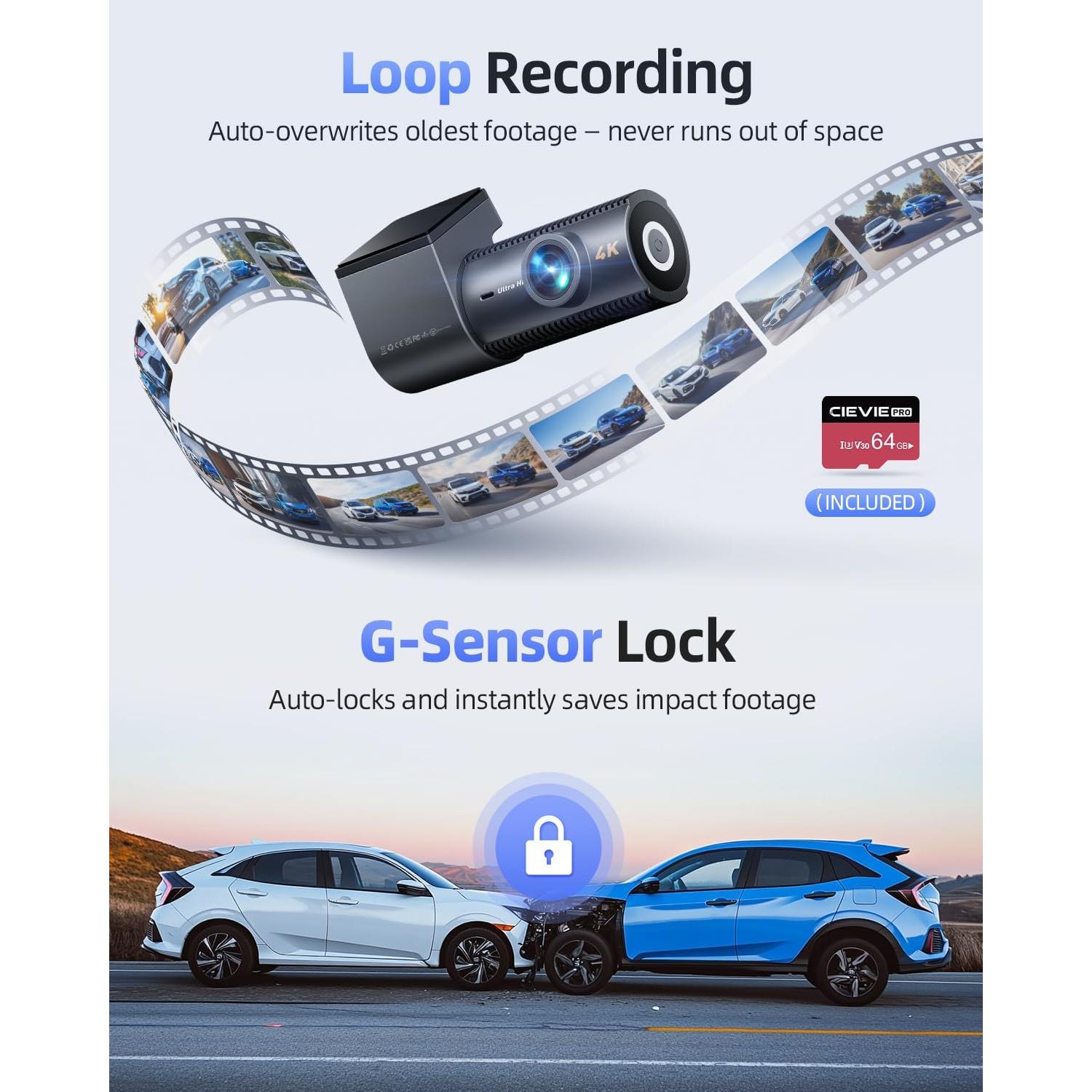 Cámara Dash Doble 4K+1080P Cievie D100Pro con GPS y WiFi