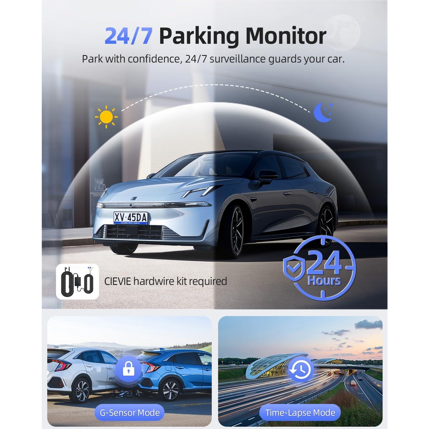 Cámara Dash Doble 4K+1080P Cievie D100Pro con GPS y WiFi