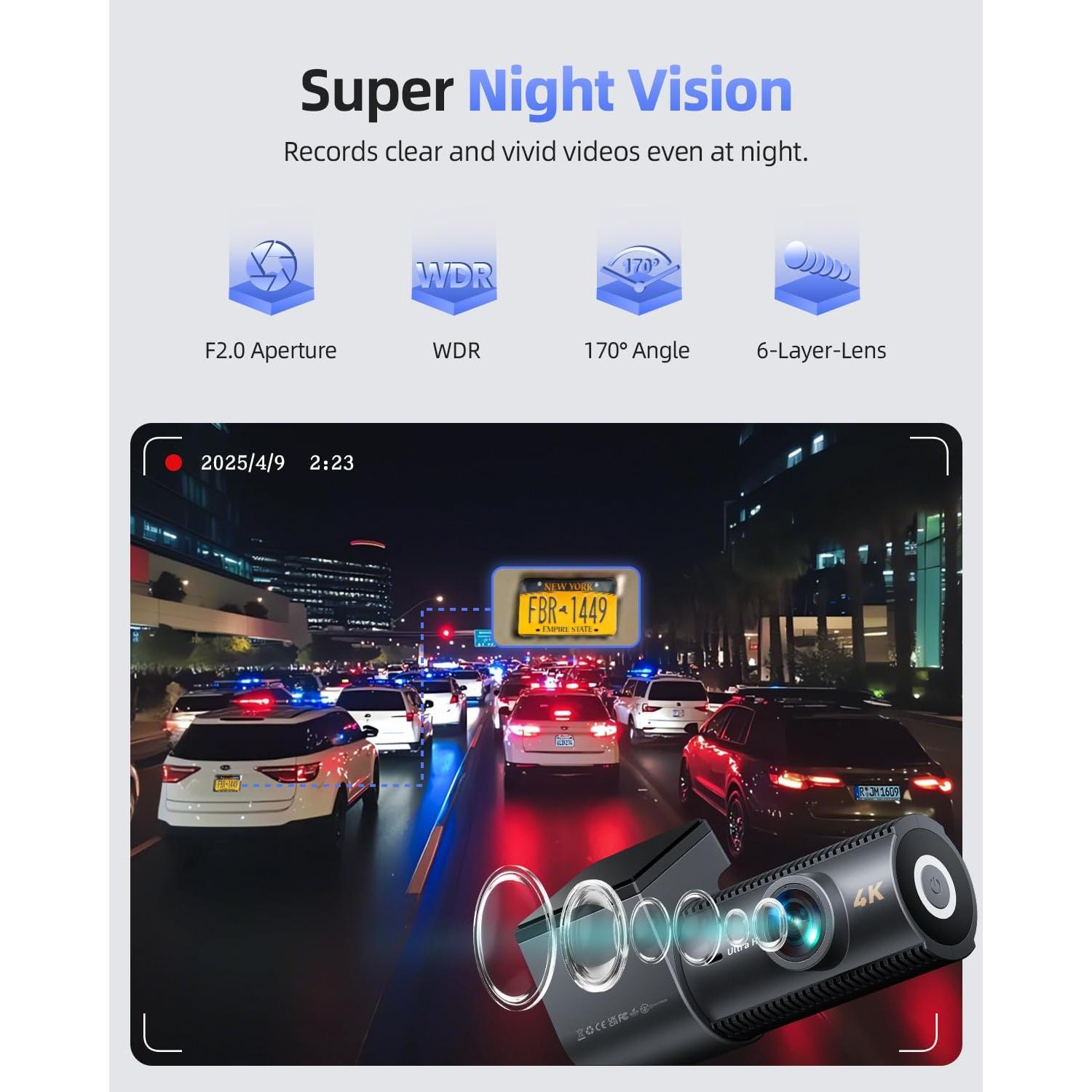 Cámara Dash Doble 4K+1080P Cievie D100Pro con GPS y WiFi