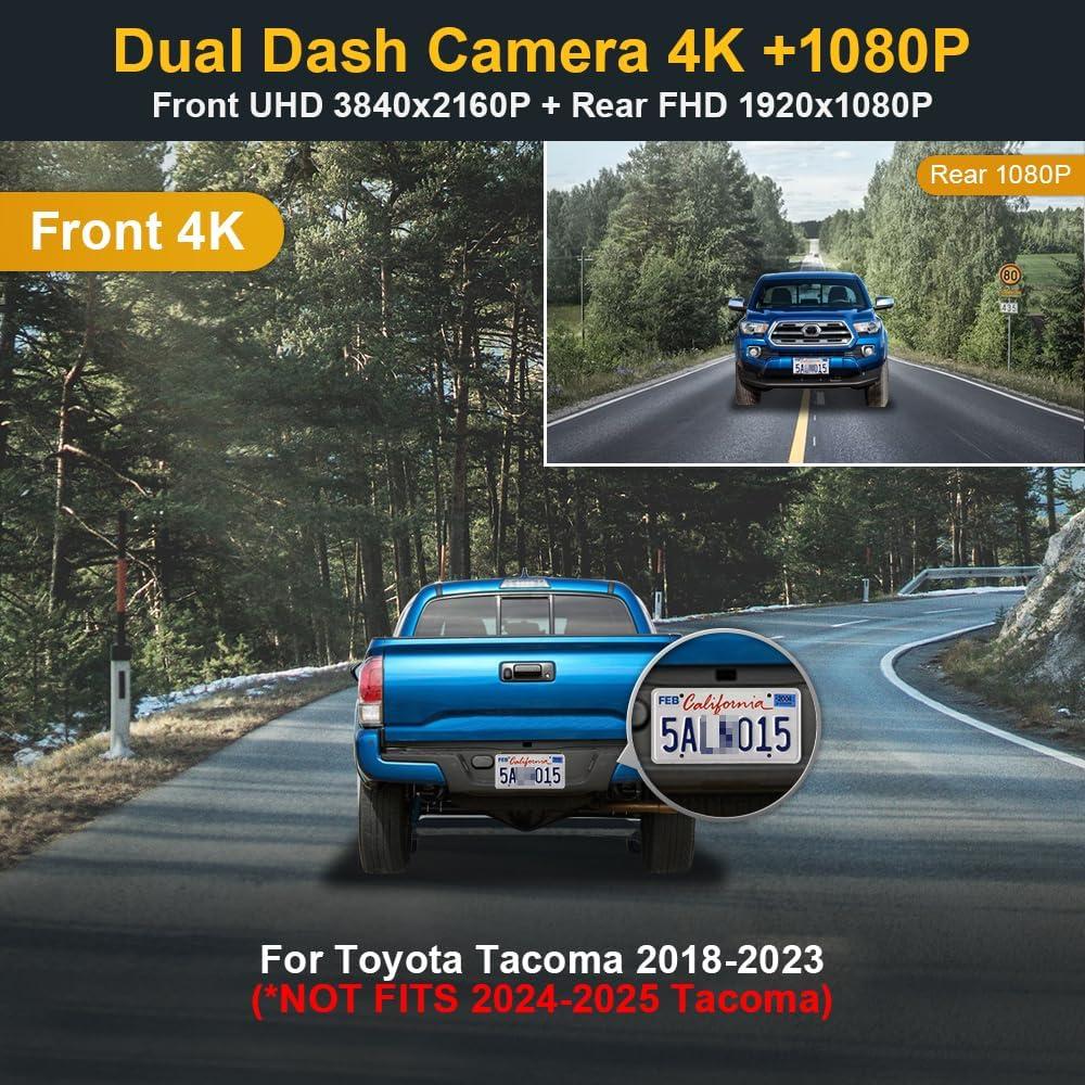 Cámara Dash Fitcamx 4K Delantera + 1080P Trasera para Toyota Tacoma 2018-2023