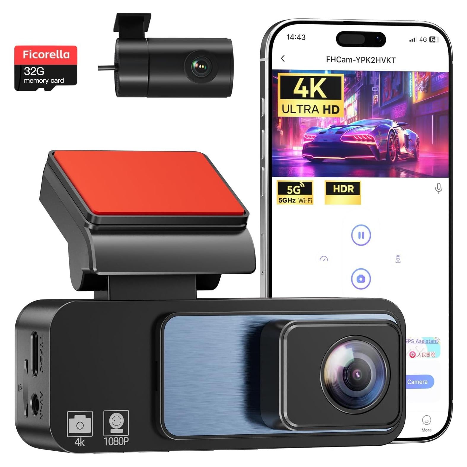 Cámara Dash 4K Delantera y Trasera Ficorella FC70 Inalámbrica