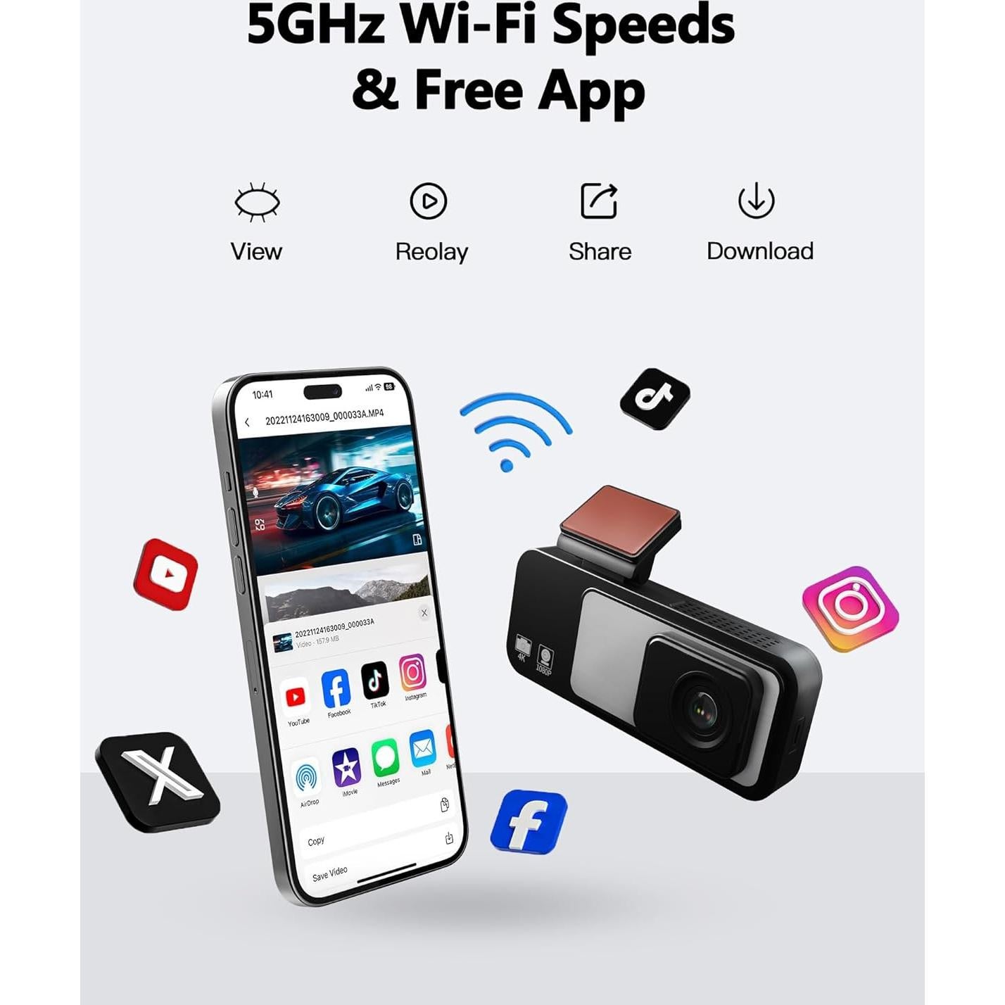 Cámara Dash 4K Delantera y Trasera Ficorella FC70 Inalámbrica