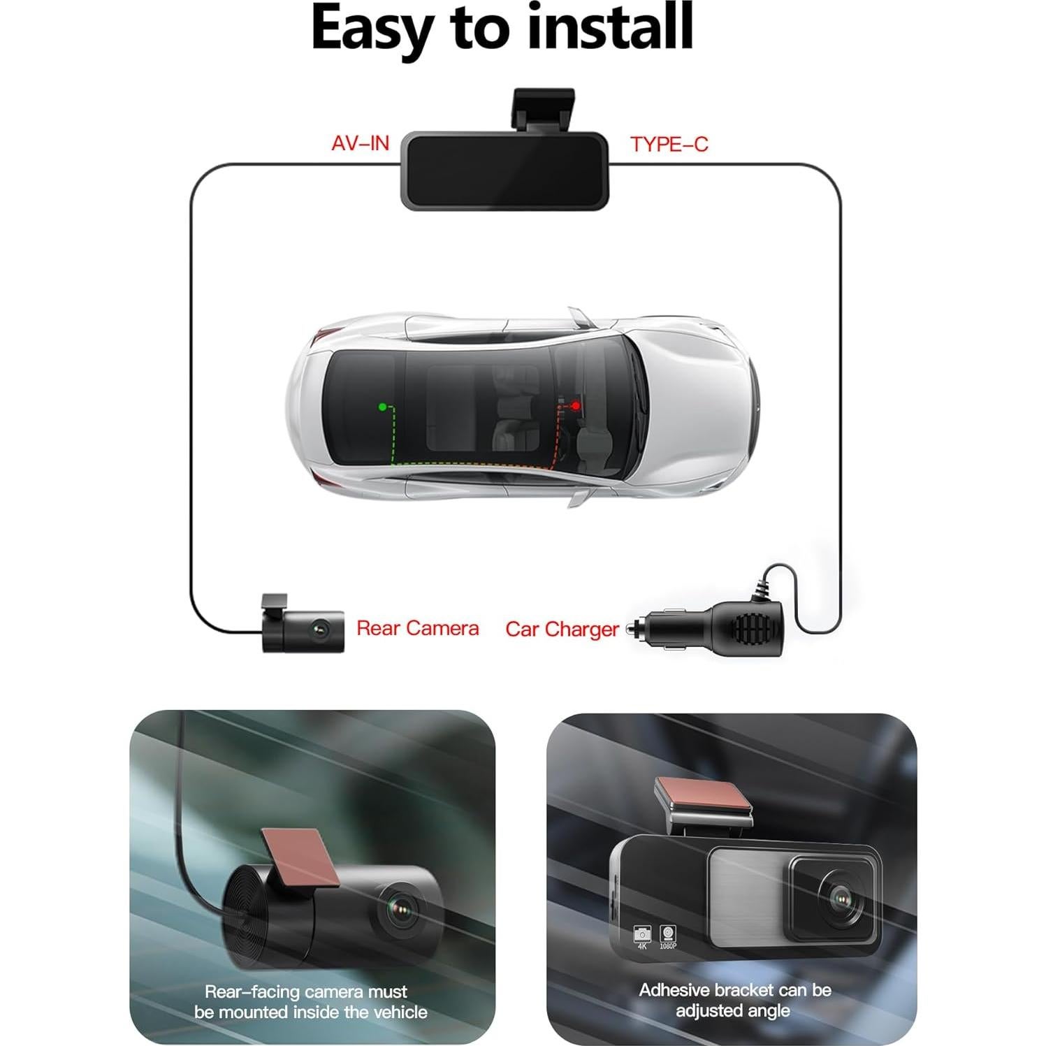 Cámara Dash 4K Delantera y Trasera Ficorella FC70 Inalámbrica