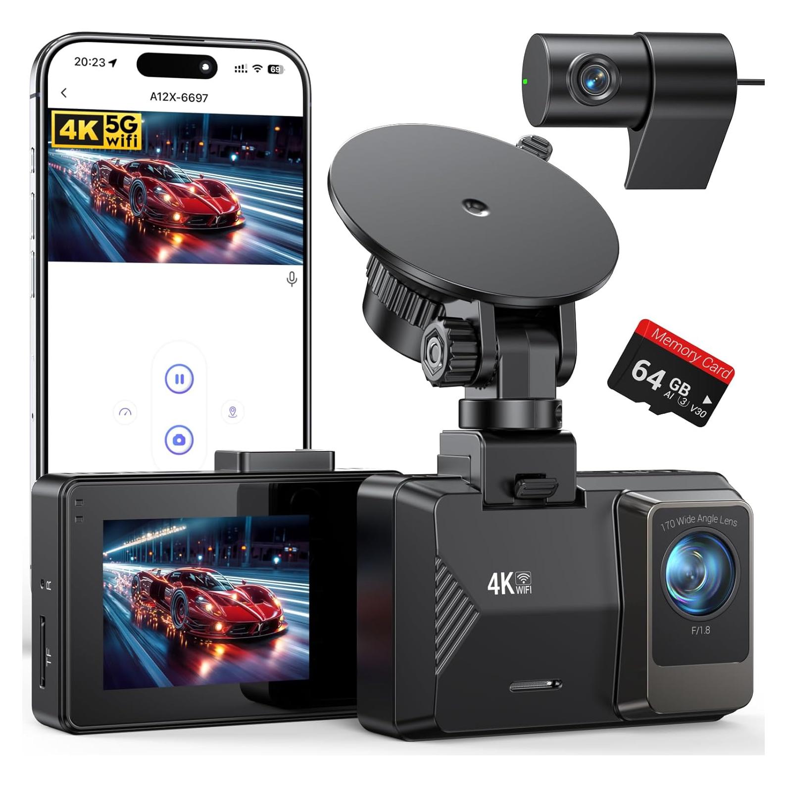 Cámara de tablero dual GOODTS A12 4K/1080P con WiFi y 64GB