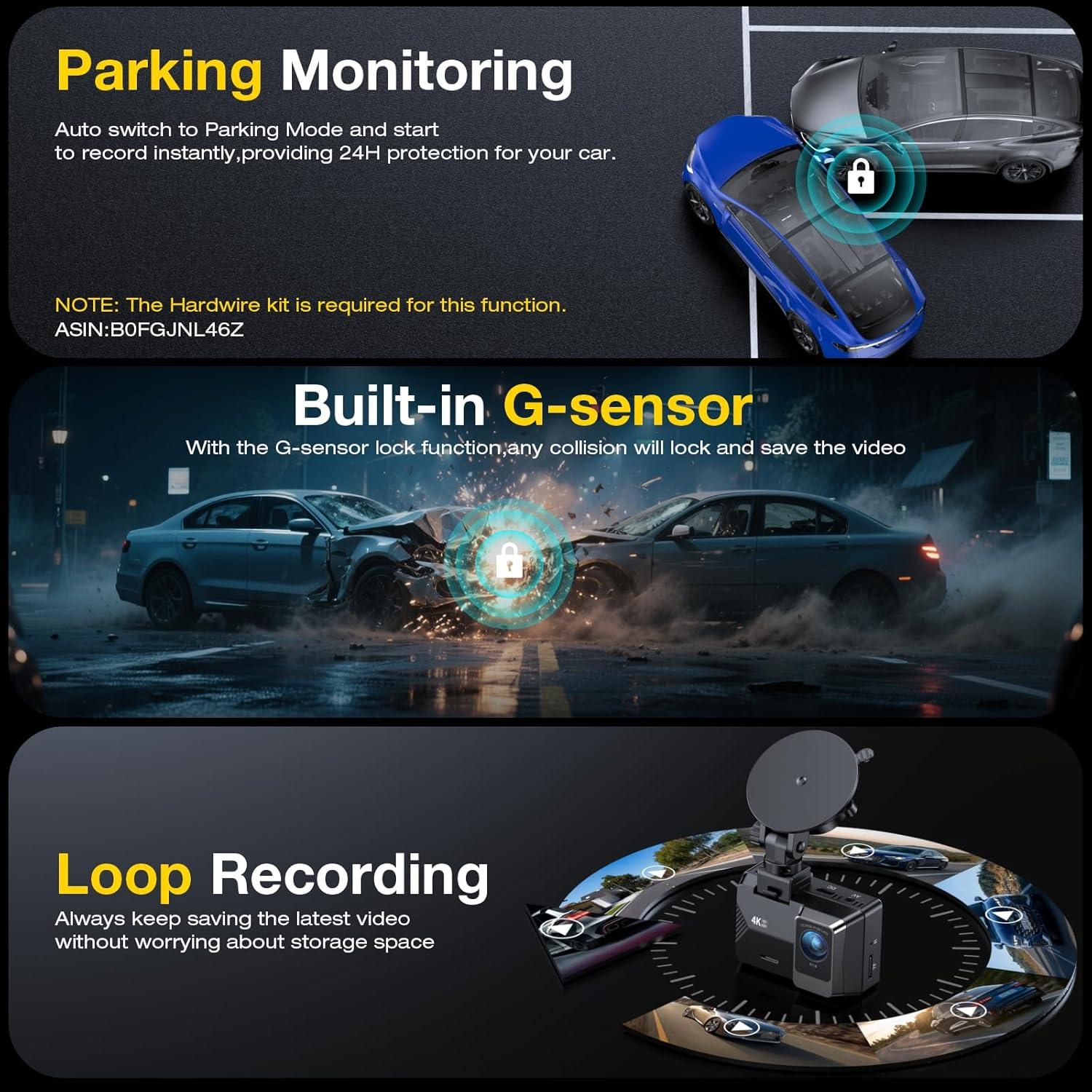 Cámara de tablero dual GOODTS A12 4K/1080P con WiFi y 64GB