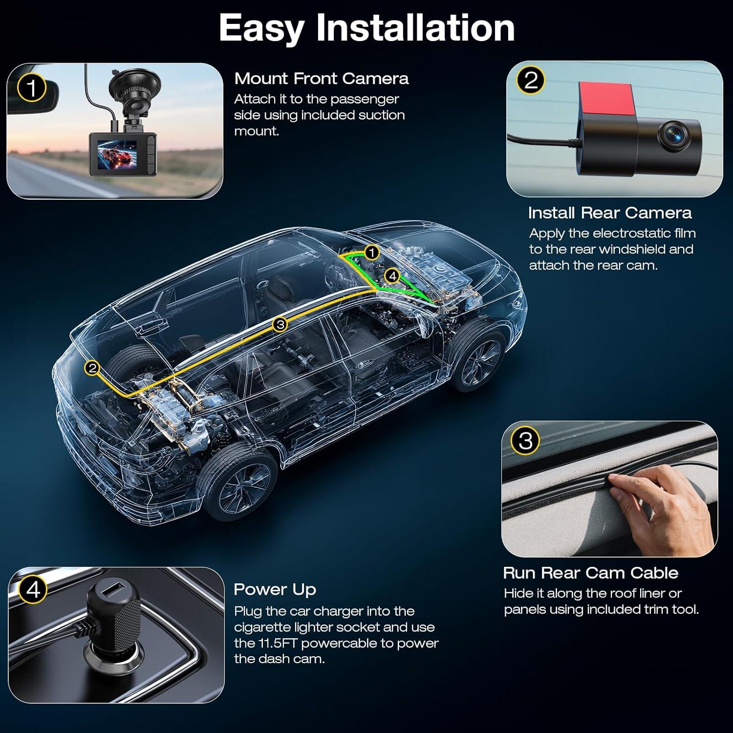 Cámara de tablero dual GOODTS A12 4K/1080P con WiFi y 64GB