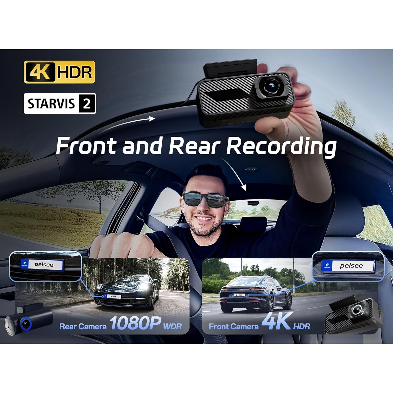 Cámara de tablero Pelsee P1 Pro 4K dual con GPS y WiFi