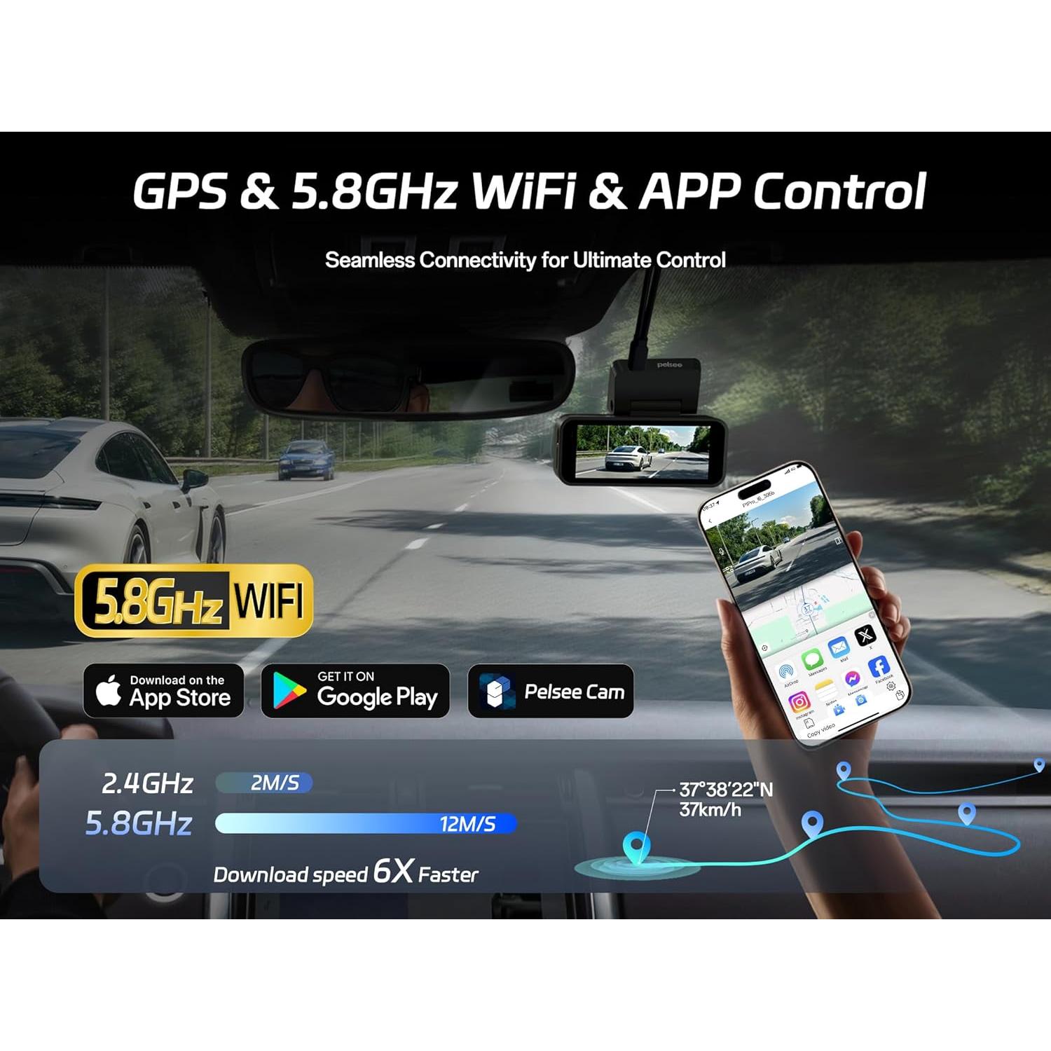 Cámara de tablero Pelsee P1 Pro 4K dual con GPS y WiFi