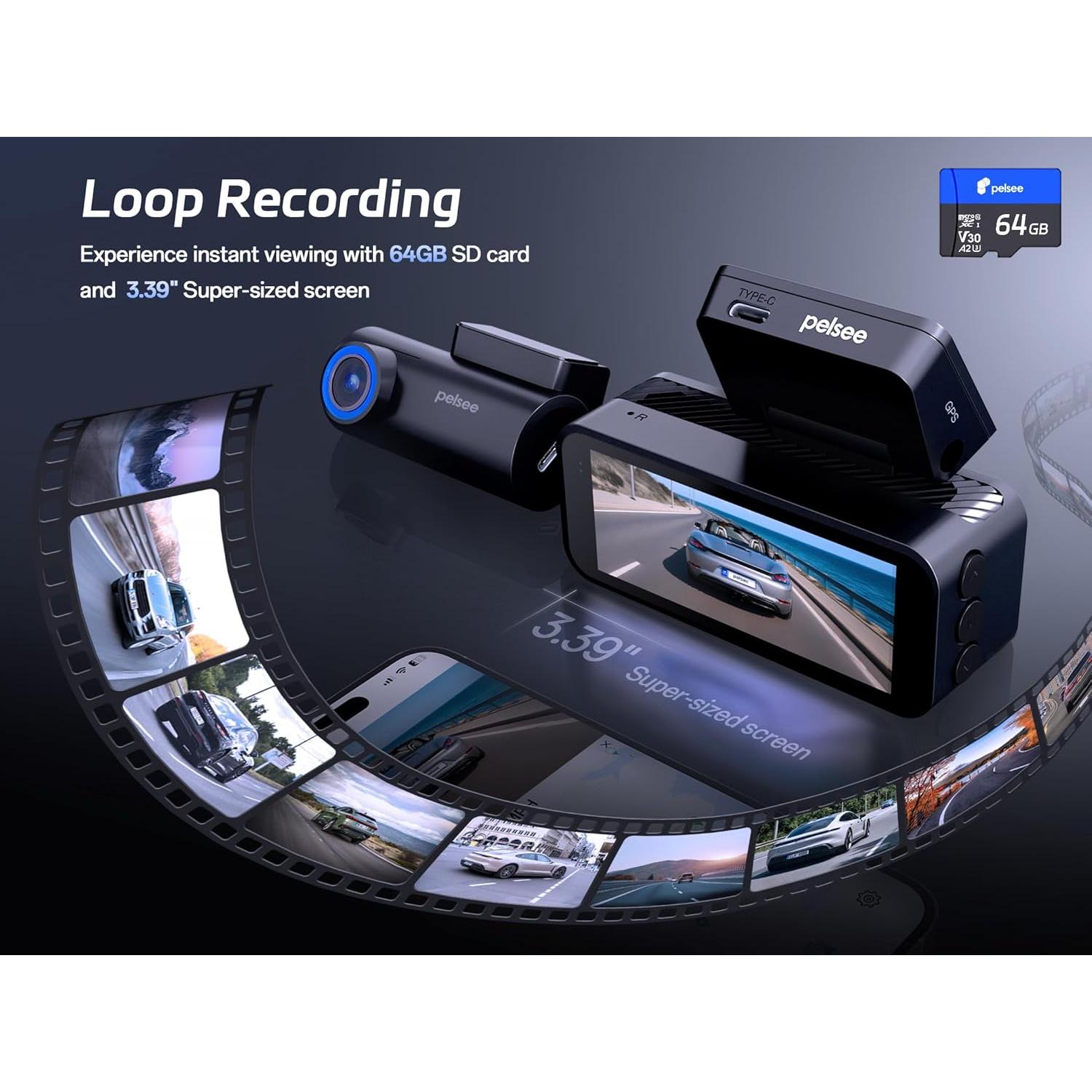 Cámara de tablero Pelsee P1 Pro 4K dual con GPS y WiFi