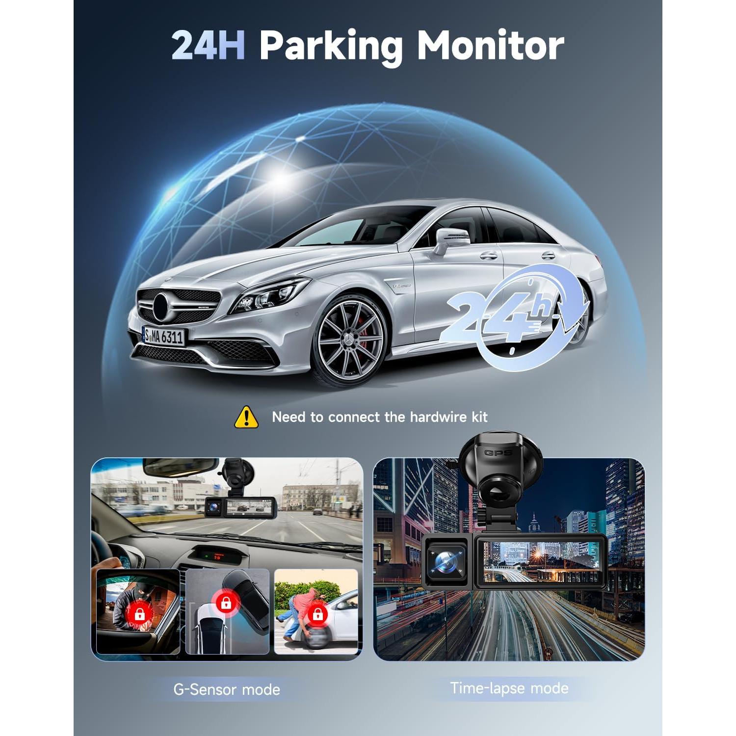 Cámara de Salpicadero 3 Canal OVAMAN K800 4K+1080P, WiFi GPS