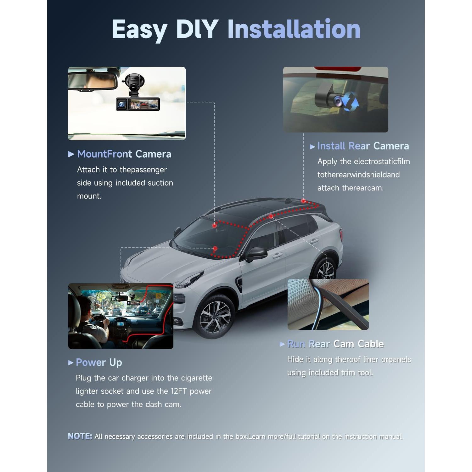 Cámara de Salpicadero 3 Canal OVAMAN K800 4K+1080P, WiFi GPS