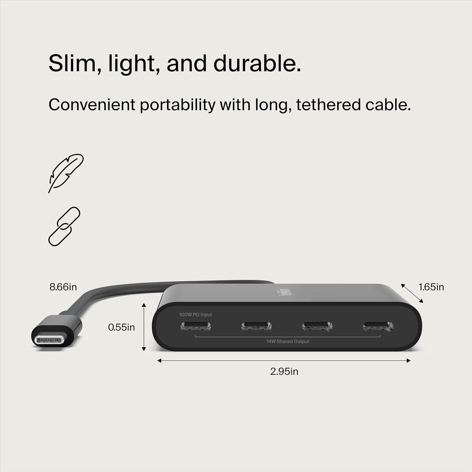 Hub USB-C Belkin 4 Puertos 10Gbps 100W PD - Negro