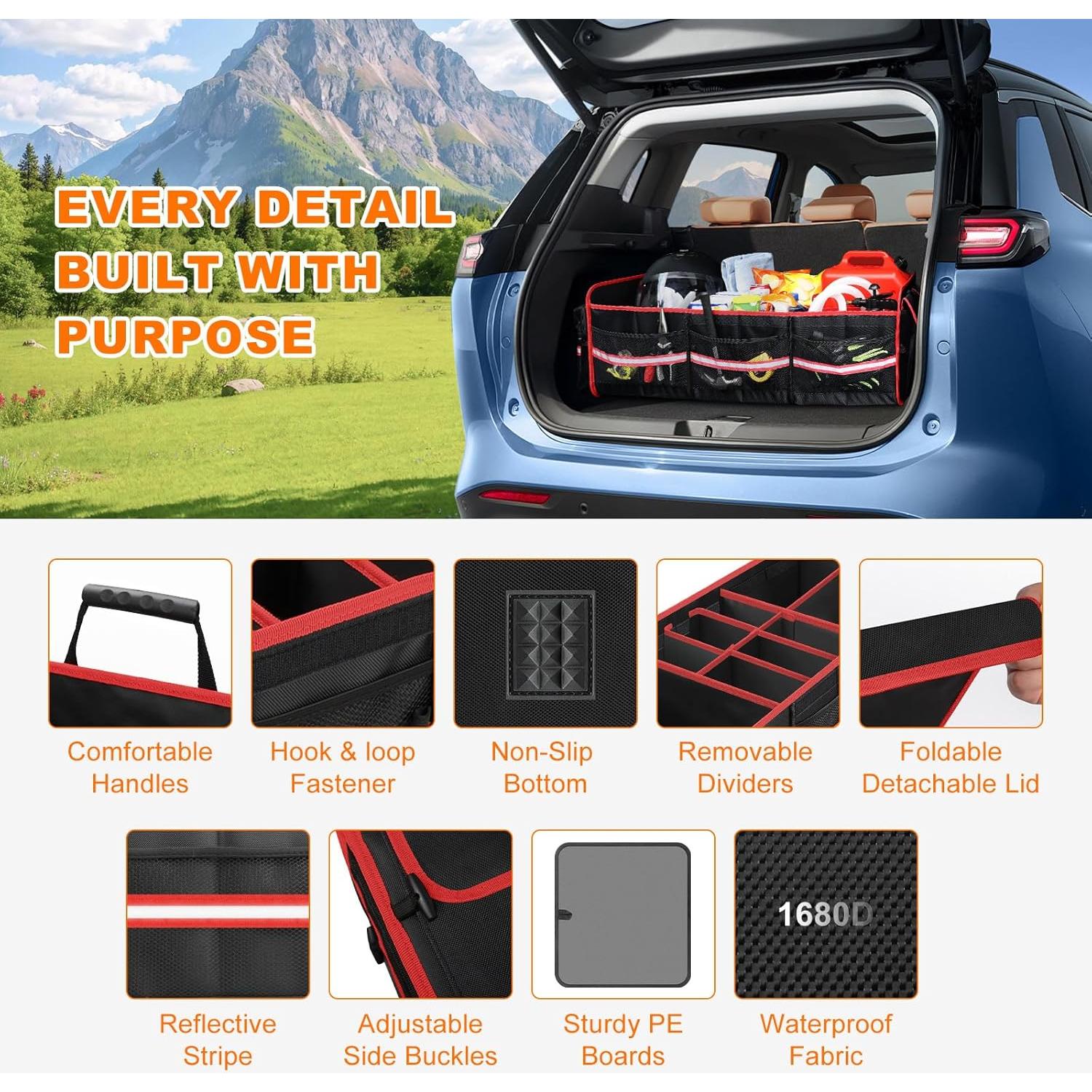 Organizador de Maletero Plegable SKYJDM 95L con Bolsa Térmica