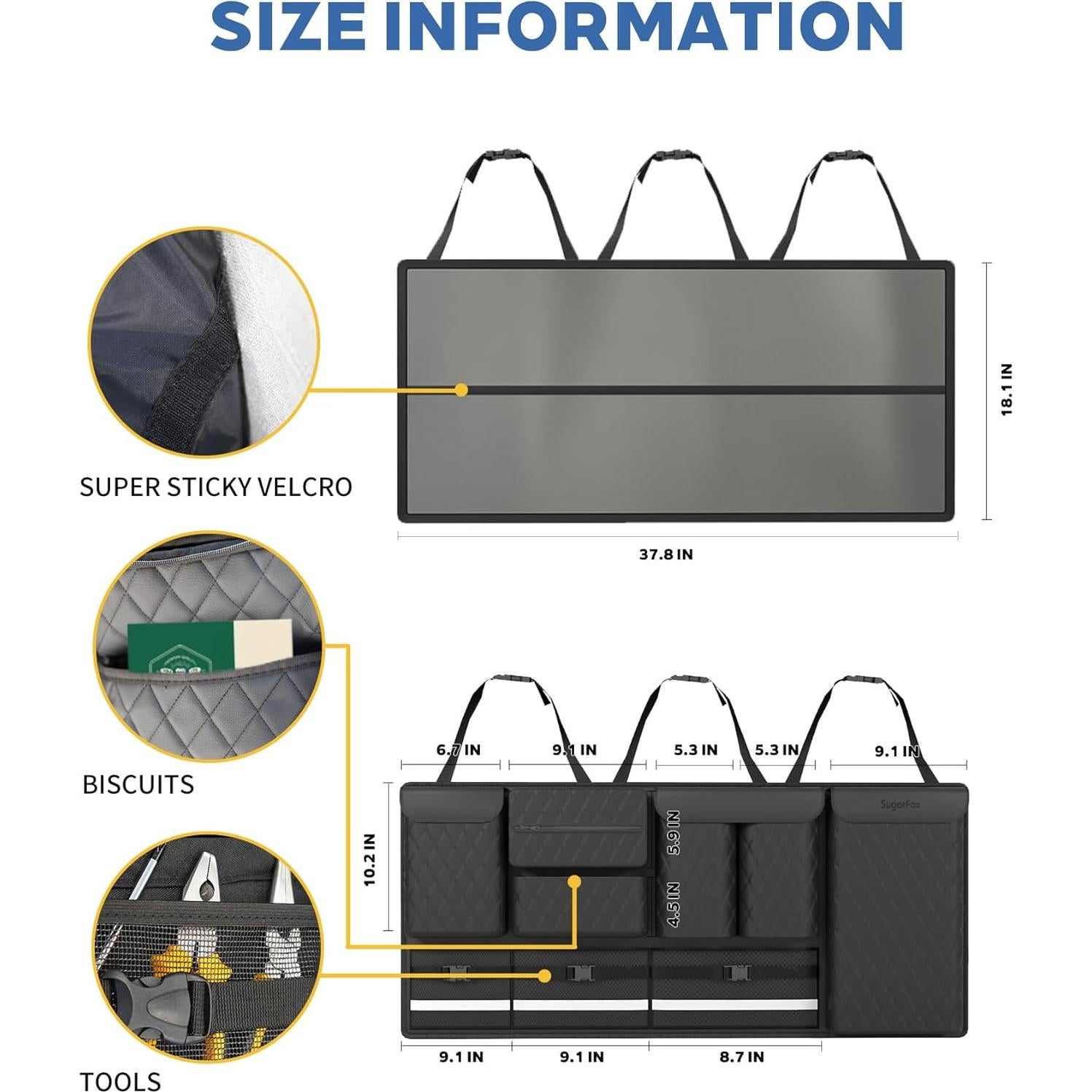 Organizador Colgante para Asientos Traseros SugarFox Negro 96x46cm