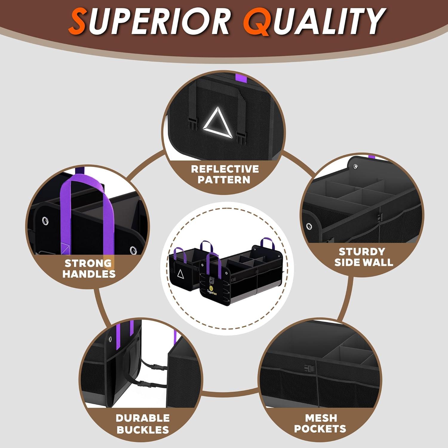 Car Trunk Organizer SUV, 84L SUV Trunk Organizer – Waterproof Foldable Modular Trunk Organizer with Mesh Pockets, Non-Slip Base, Black - M313