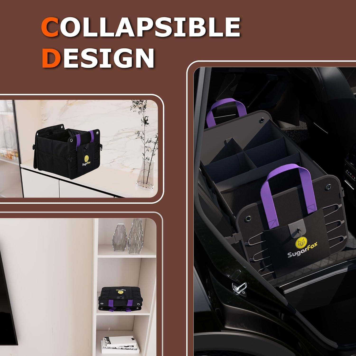 Car Trunk Organizer SUV, 84L SUV Trunk Organizer – Waterproof Foldable Modular Trunk Organizer with Mesh Pockets, Non-Slip Base, Black - M313