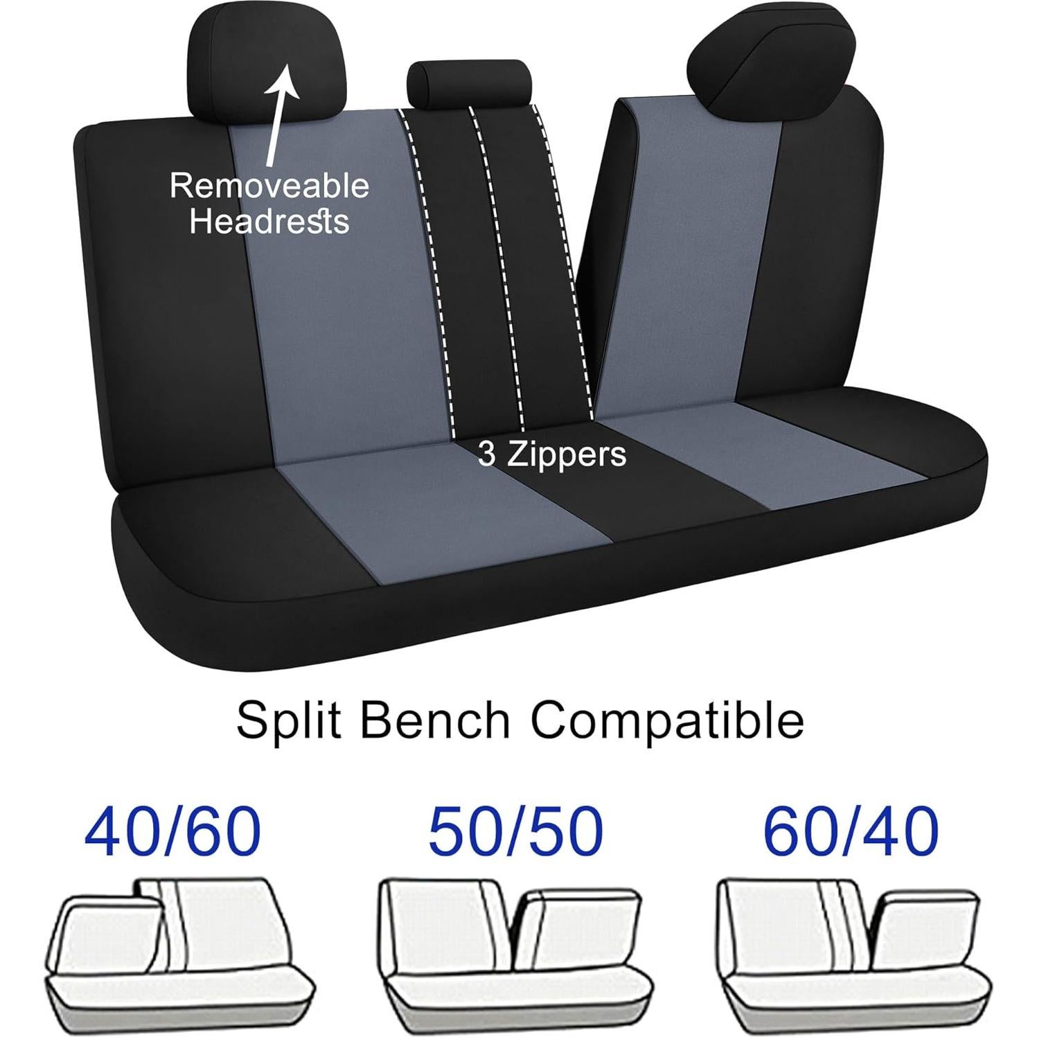 Funda de Asiento de Coche Impermeable CAROMOP Juego Completo Negro/Gris