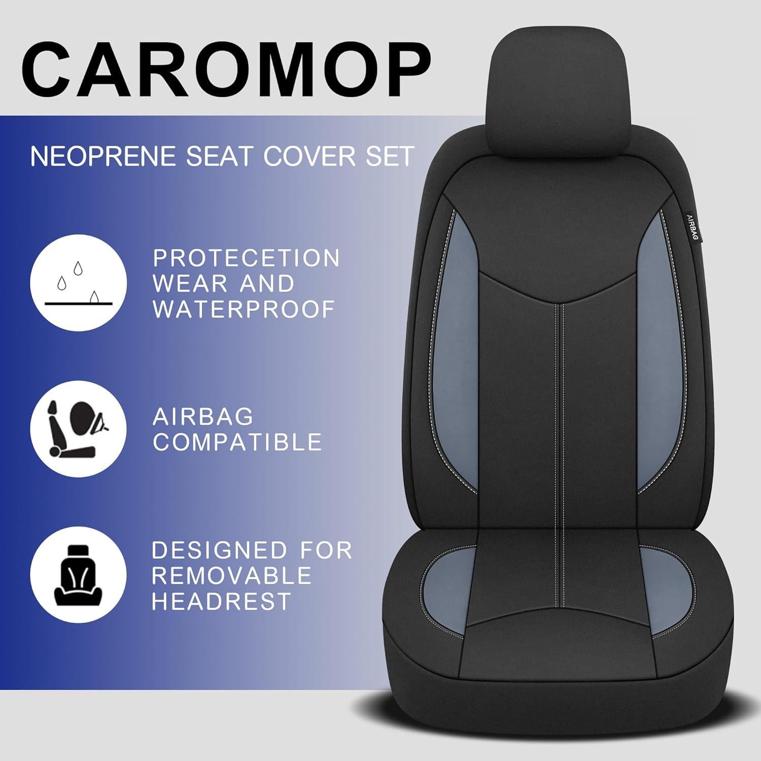 Funda de Asiento de Coche Impermeable CAROMOP Juego Completo Negro/Gris