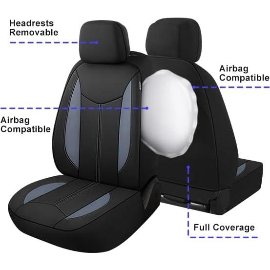 Funda de Asiento de Coche Impermeable CAROMOP Juego Completo Negro/Gris