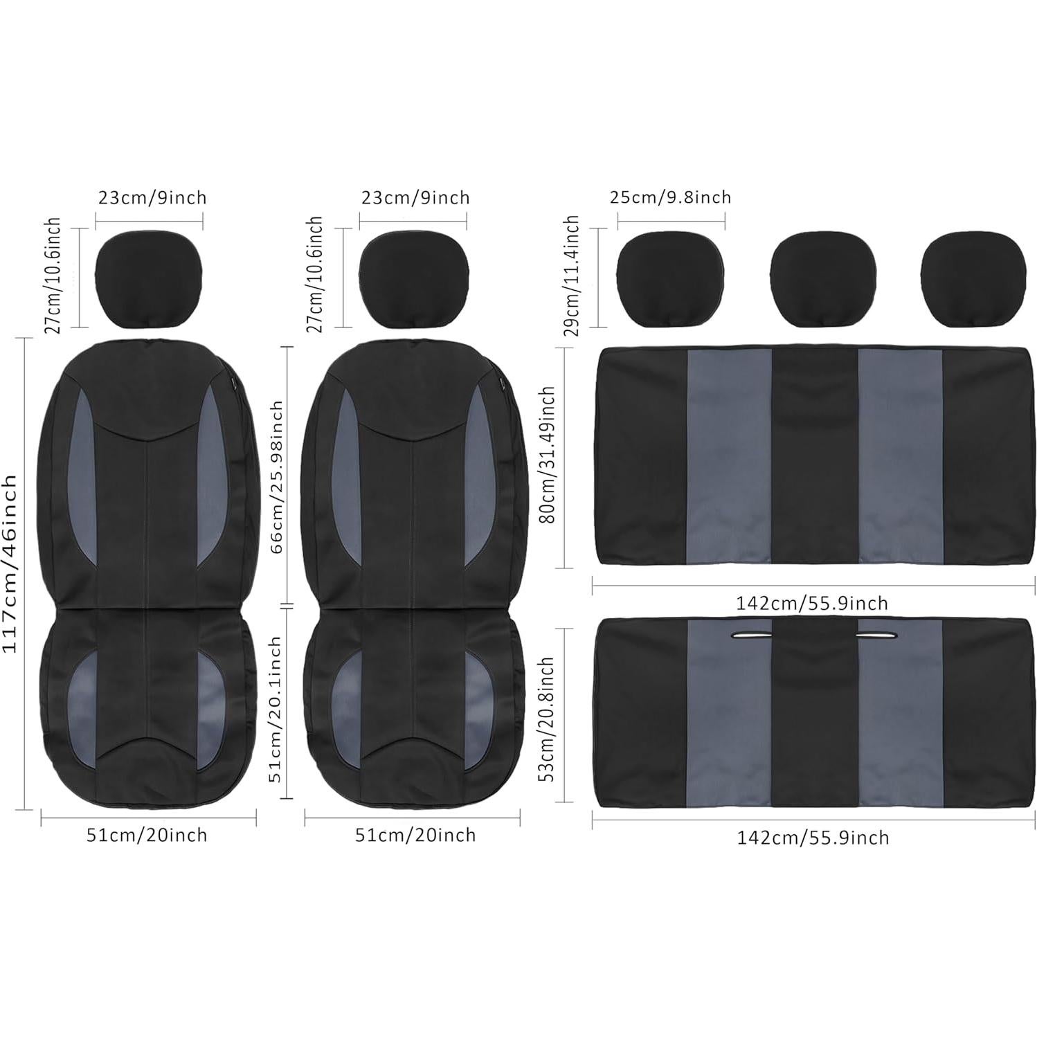 Funda de Asiento de Coche Impermeable CAROMOP Juego Completo Negro/Gris