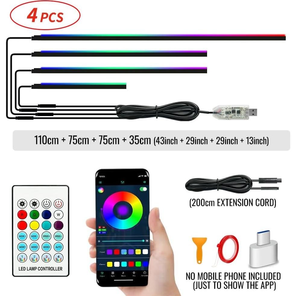 Luces LED de Tira VAUNGIUG RGB 4 en 1 para Automóvil USB