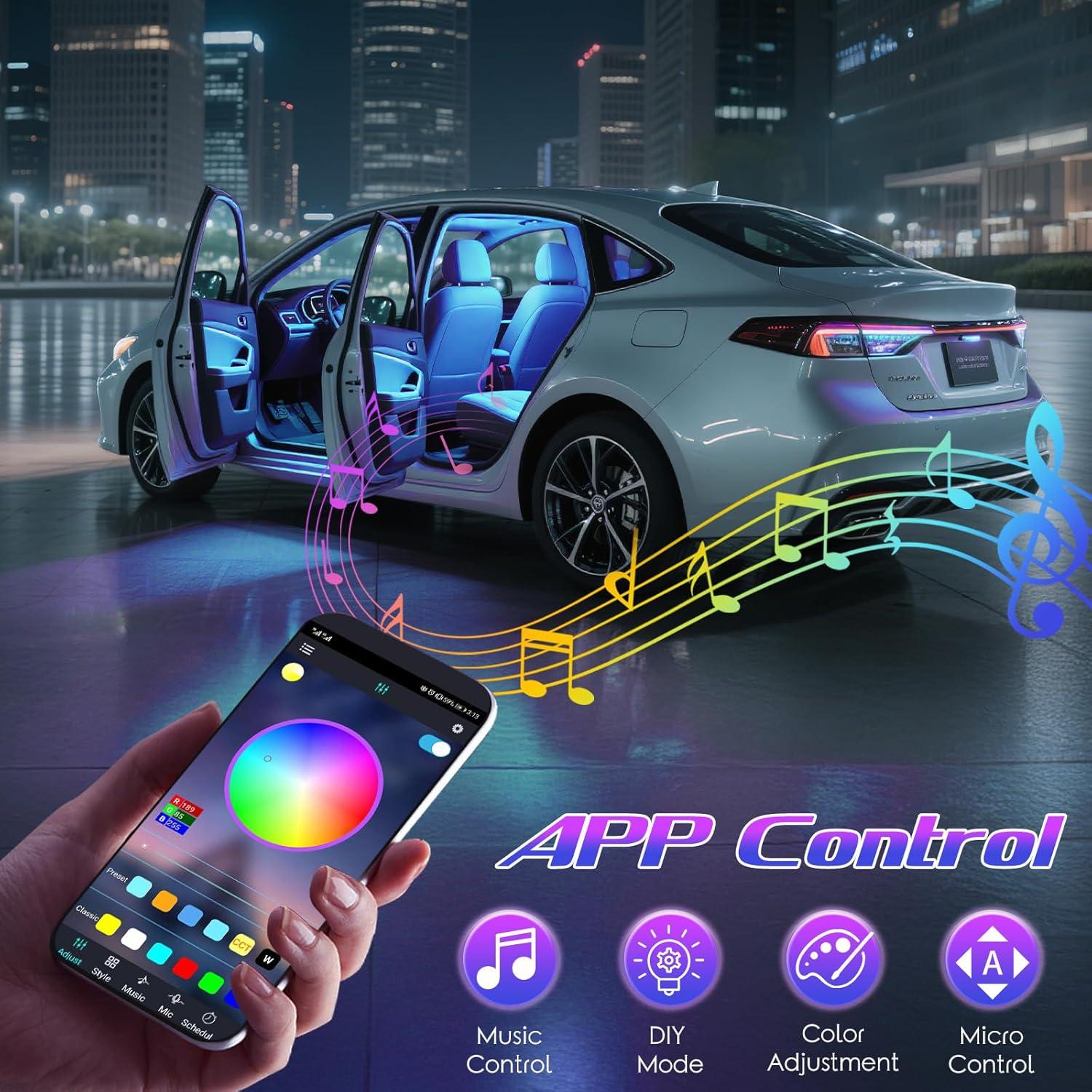 Luces LED Winzwon RGB para Coche Interior, Control APP 12V