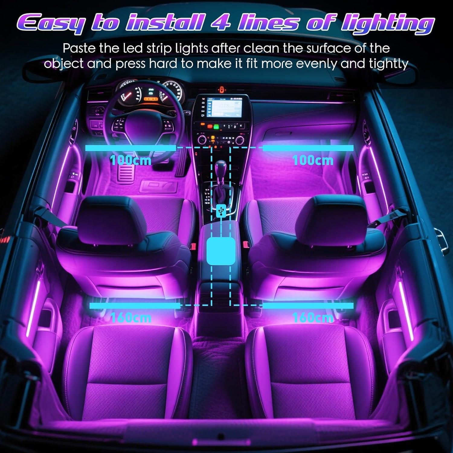 Luces LED Winzwon RGB para Coche Interior, Control APP 12V