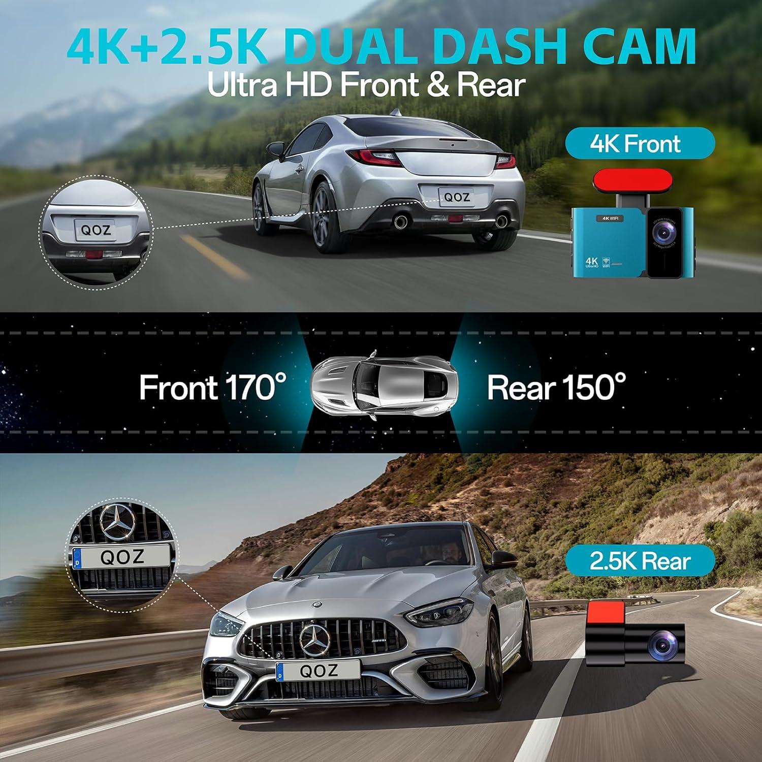 Cámara de Tablero Dual QOZ 4K+2.5K con WiFi y G-sensor