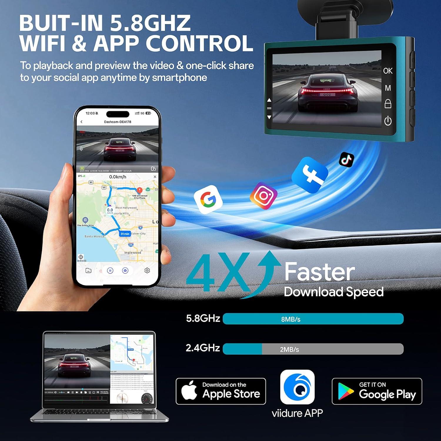 Cámara de Tablero Dual QOZ 4K+2.5K con WiFi y G-sensor