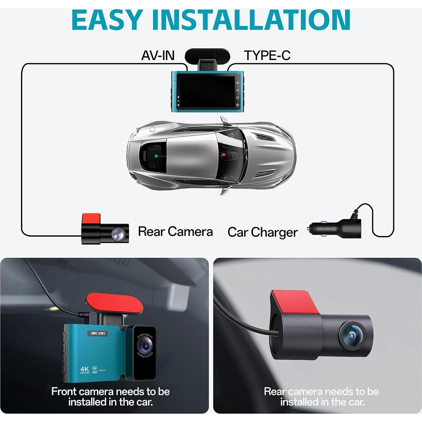 Cámara de Tablero Dual QOZ 4K+2.5K con WiFi y G-sensor