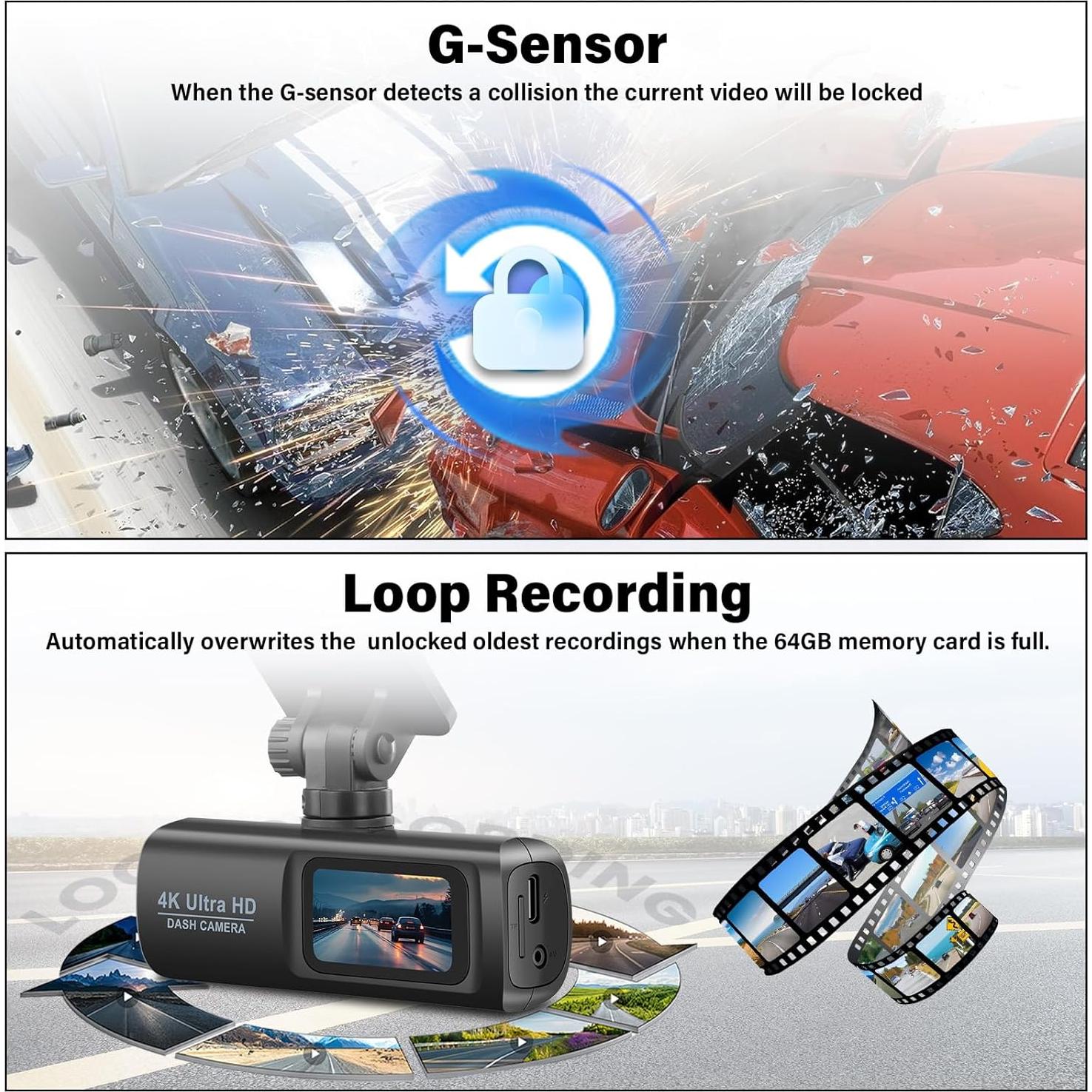 Cámara de Salpicadero Dual UNITOPSCI 4K + 1080P WiFi