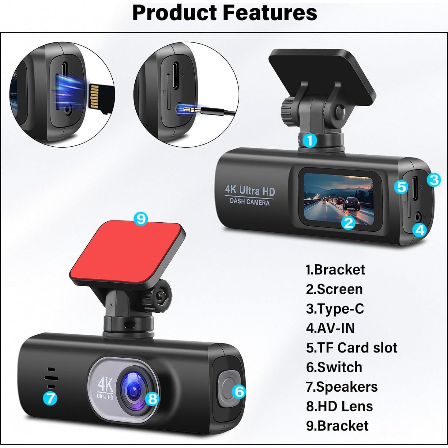 Cámara de Salpicadero Dual UNITOPSCI 4K + 1080P WiFi