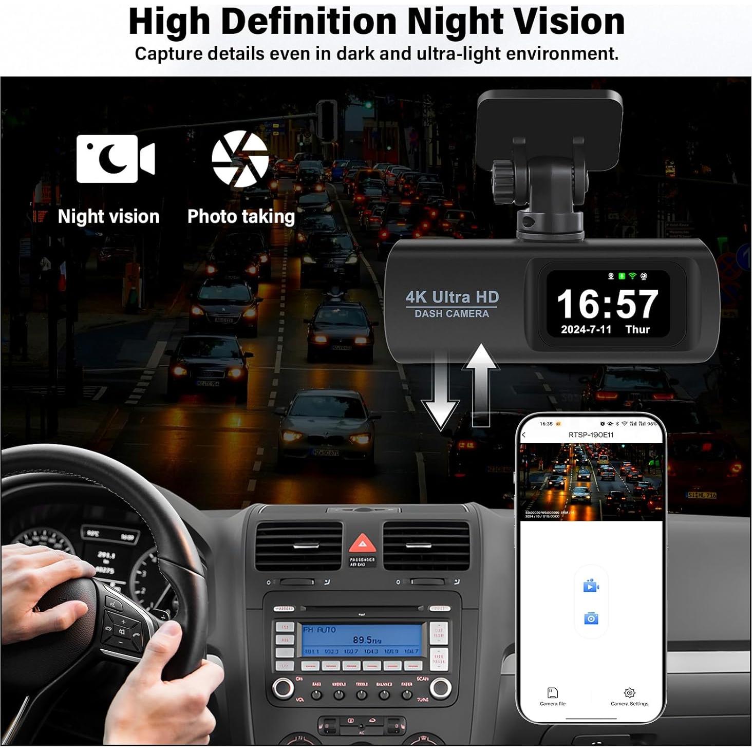 Cámara de Salpicadero Dual UNITOPSCI 4K + 1080P WiFi