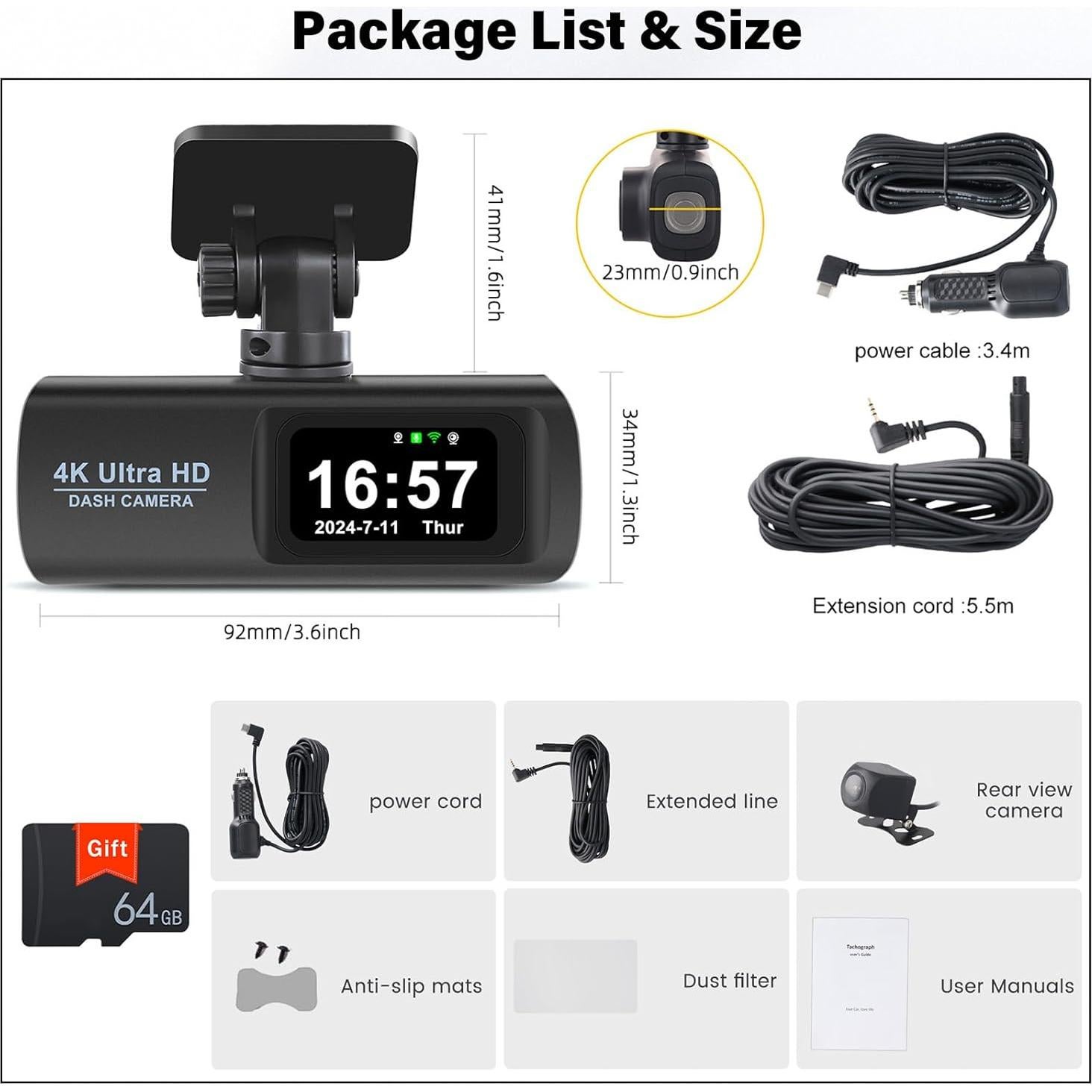 Cámara de Salpicadero Dual UNITOPSCI 4K + 1080P WiFi