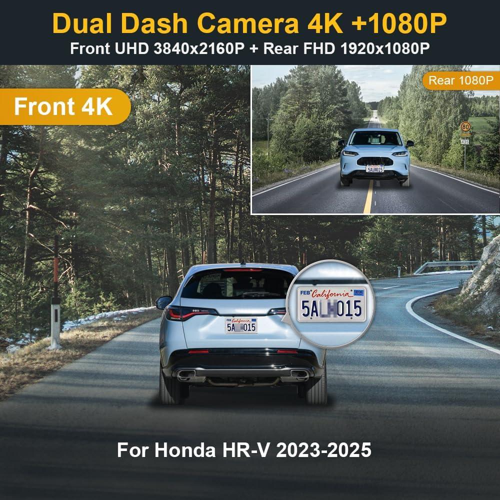 Cámara de Salpicadero Fitcamx 4K Delantera + 1080P Trasera para Honda HR-V 2023-2025