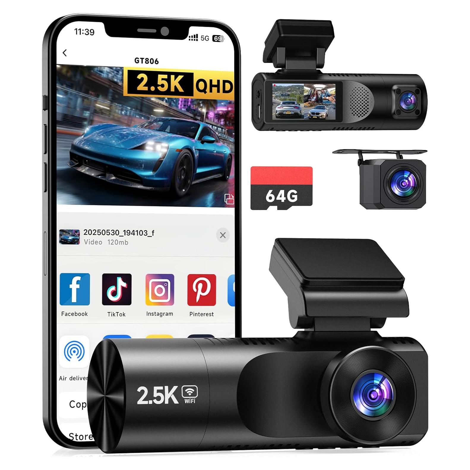 Cámara de Tablero TUIFAC GT806 2.5K + 1080P, Wi-Fi, 64GB