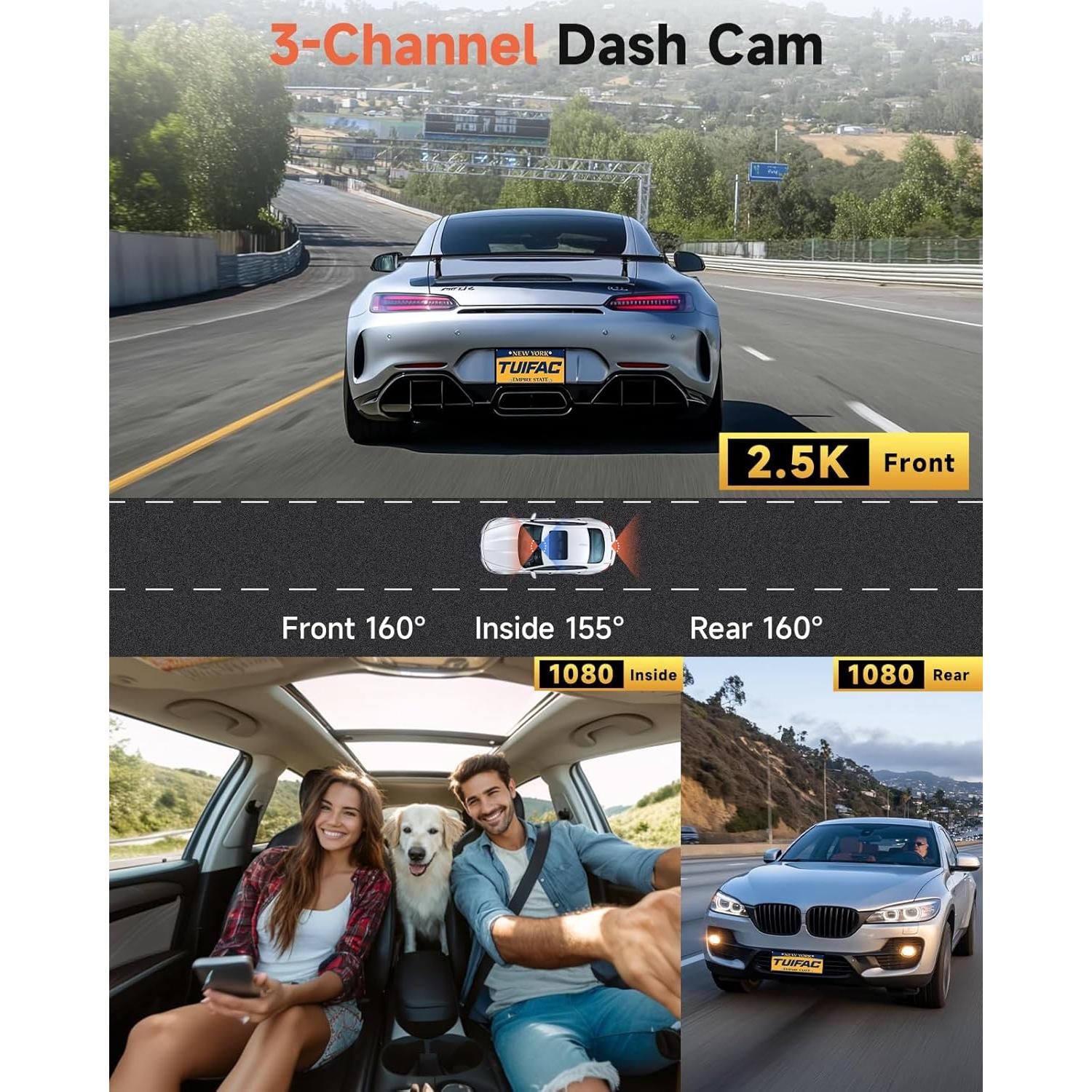 Cámara de Tablero TUIFAC GT806 2.5K + 1080P, Wi-Fi, 64GB