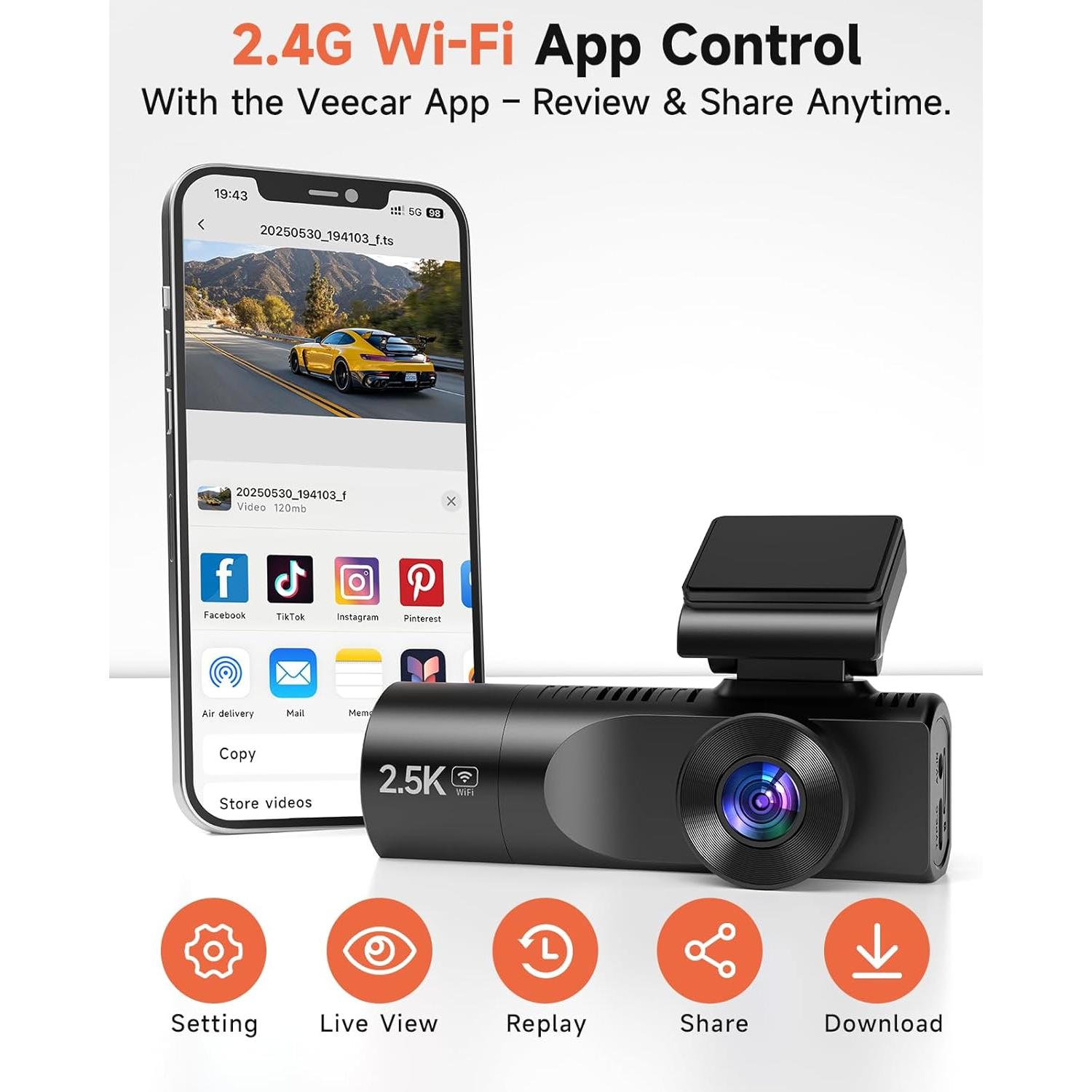 Cámara de Tablero TUIFAC GT806 2.5K + 1080P, Wi-Fi, 64GB