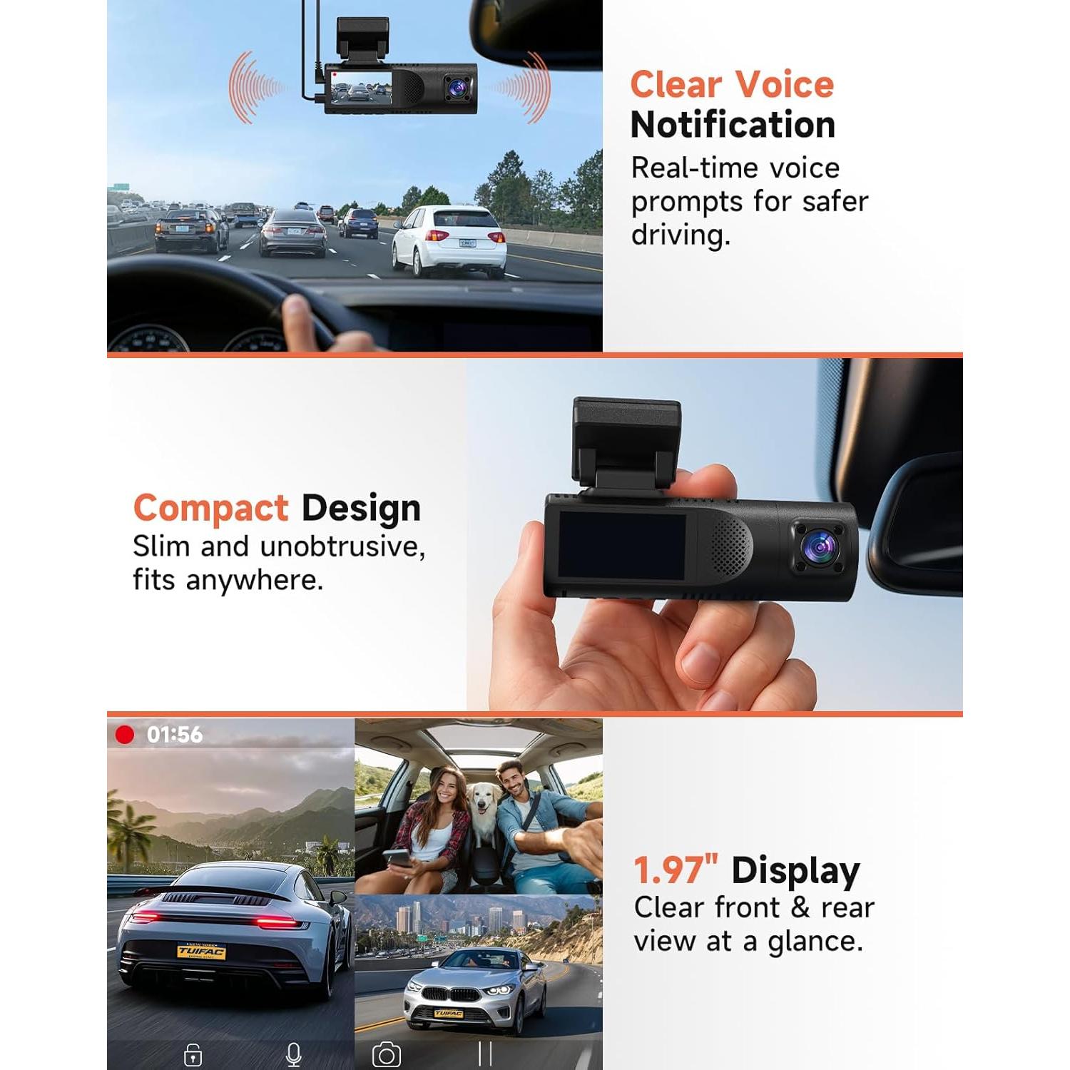 Cámara de Tablero TUIFAC GT806 2.5K + 1080P, Wi-Fi, 64GB