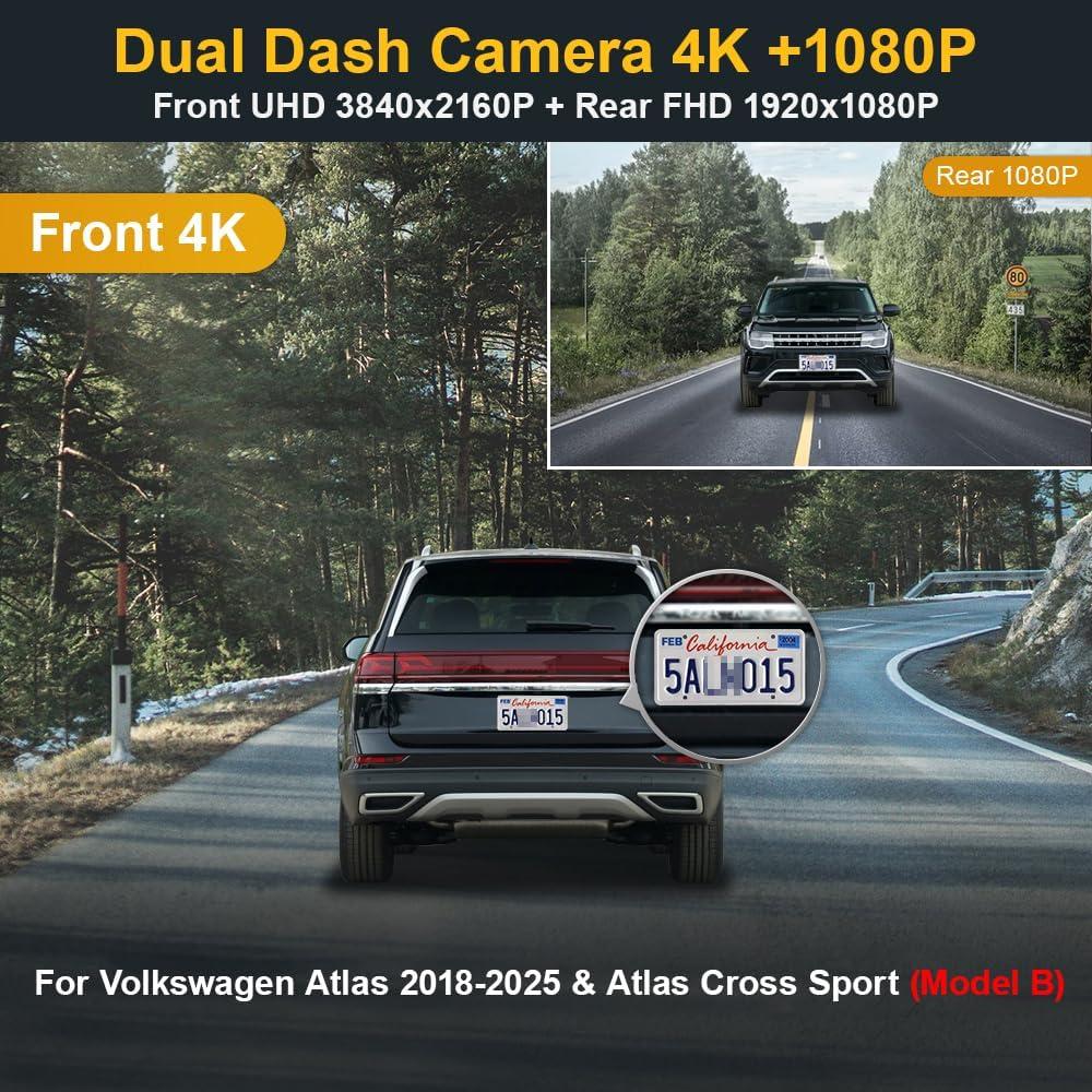 Cámara de Salpicadero Fitcamx 4K Frontal + 1080P Trasera para Volkswagen Atlas 2018-2025
