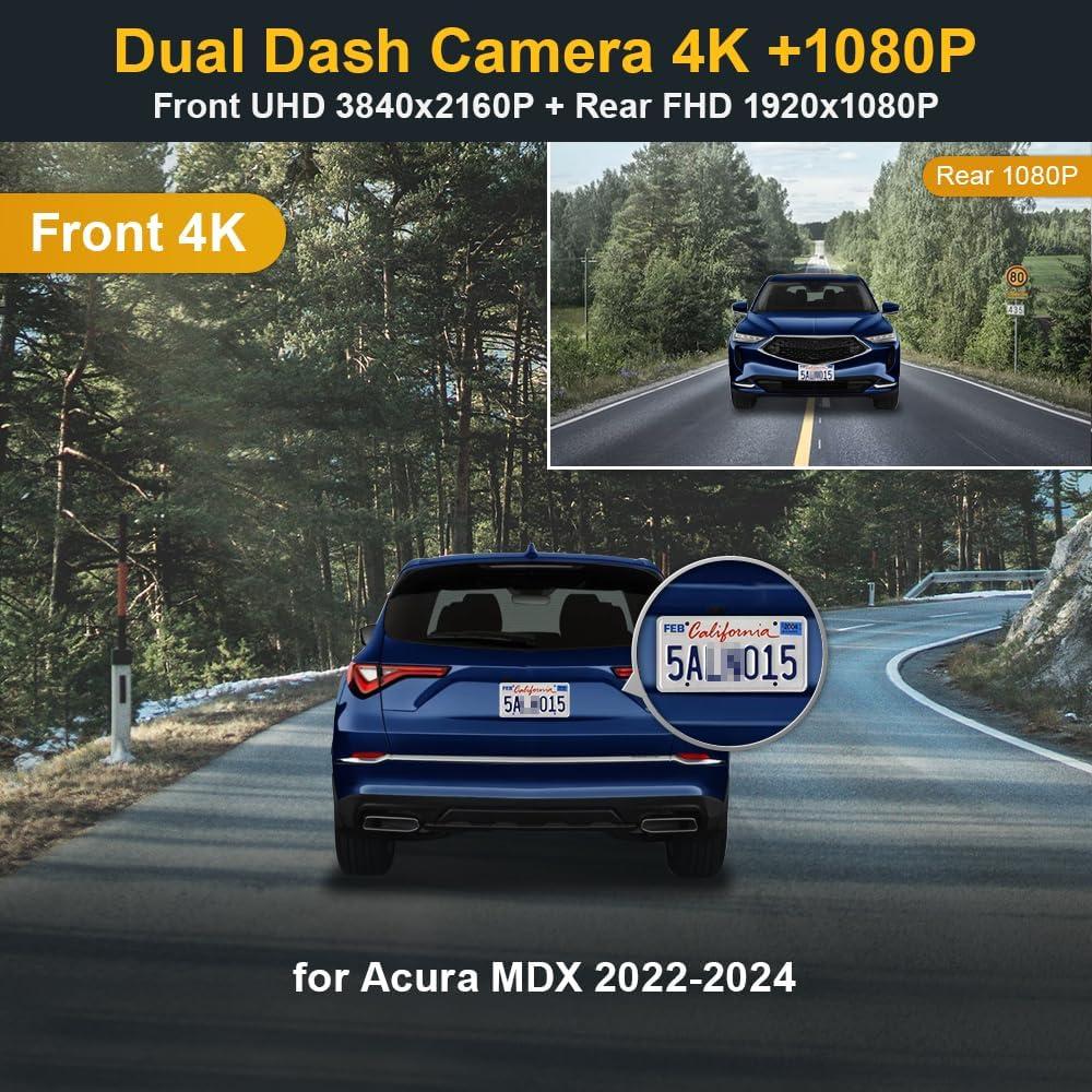 Cámara de Salpicadero Fitcamx 4K Frontal + 1080P Trasera para Acura MDX 2022-2024