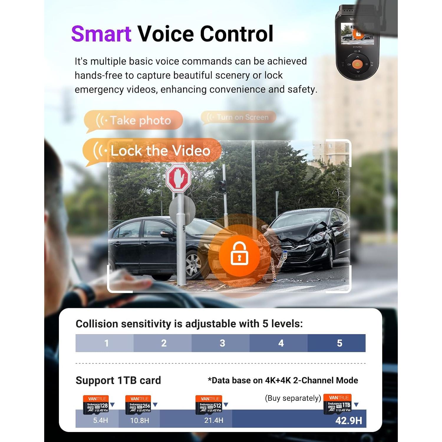 Cámara de Salpicadero Vantrue S1 Pro Max 4K Doble 2160P GPS