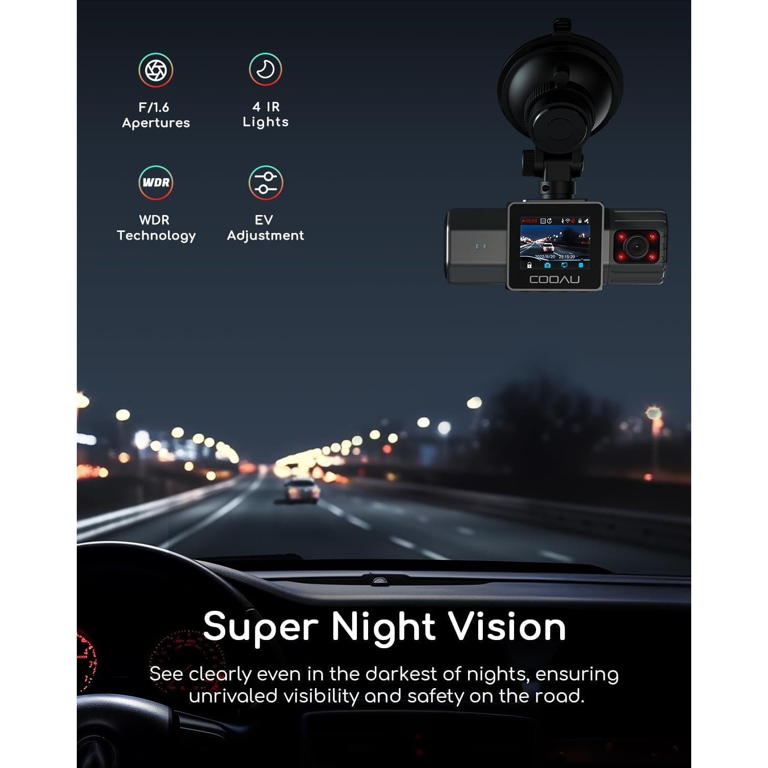 Cámara de Salpicadero COOAU D20S 4K Doble con GPS y Wi-Fi