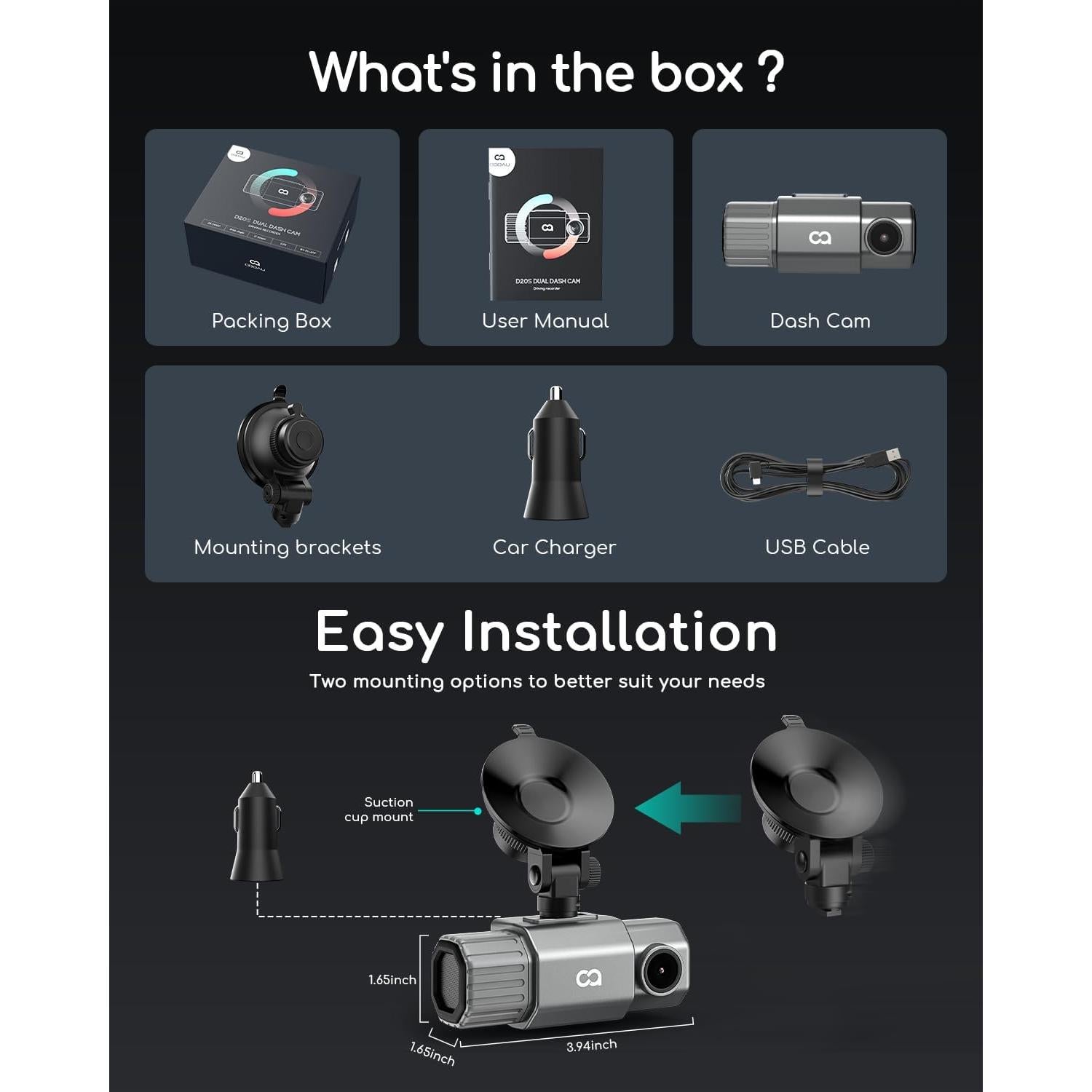 Cámara de Salpicadero COOAU D20S 4K Doble con GPS y Wi-Fi