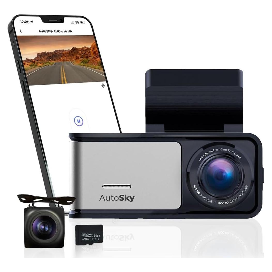 Cámara de Tablero 4K AutoSky ADC-888 + Trasera 1080P | GPS, WiFi, G-Sensor, 64GB