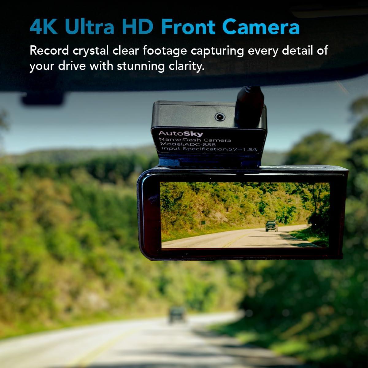 Cámara de Tablero 4K AutoSky ADC-888 + Trasera 1080P | GPS, WiFi, G-Sensor, 64GB