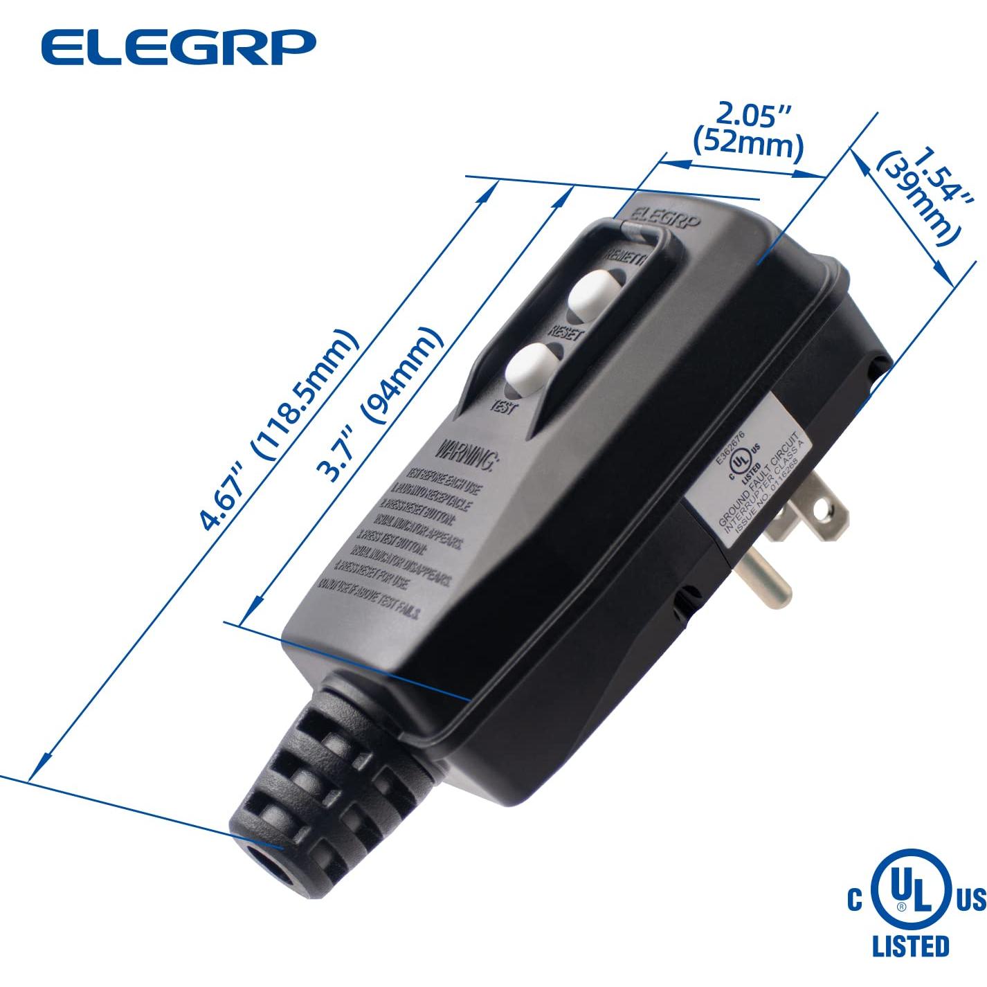 Enchufe GFCI ELEGRP G1215PA 15A 3 Cables Negro