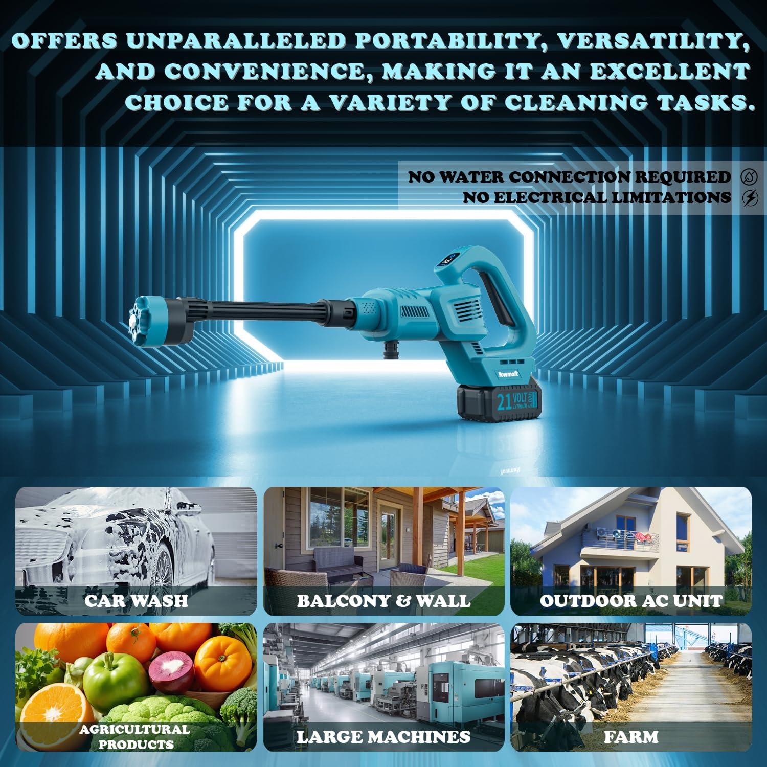 Lavadora a Presión Inalámbrica YOWMOFT 970 PSI 5m con Batería