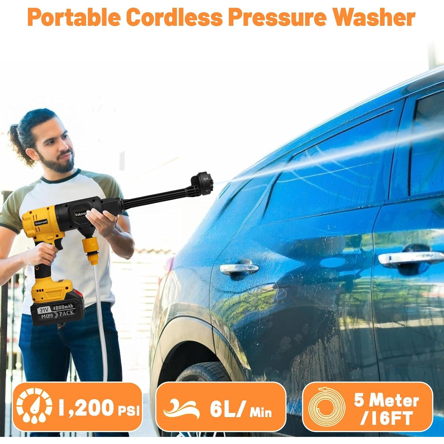 Lavadora a Presión Inalámbrica Vokoroad 1200 PSI 4.0Ah